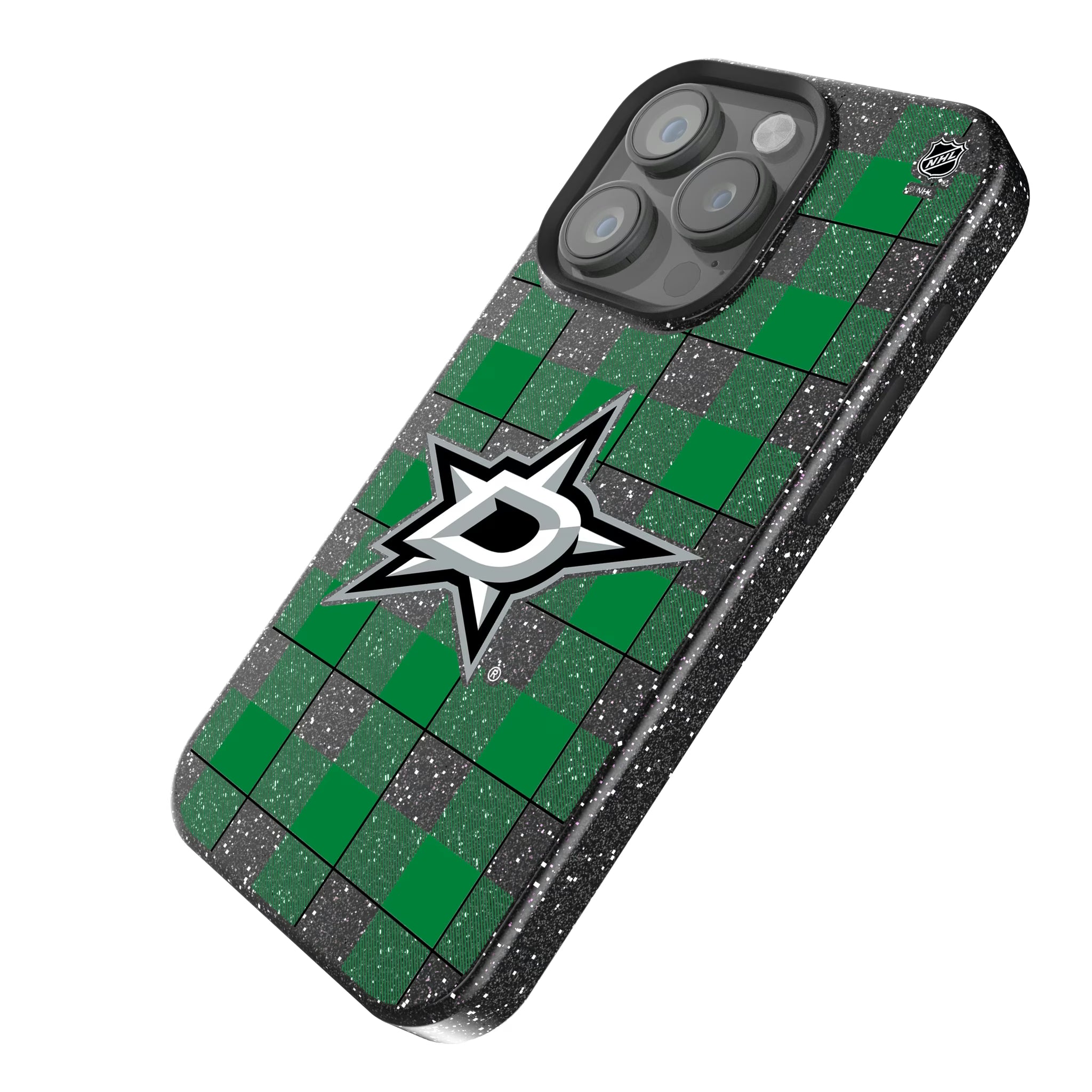 Dallas Stars Plaid iPhone Bling Phone Case for Apple iPhone - Isometric View