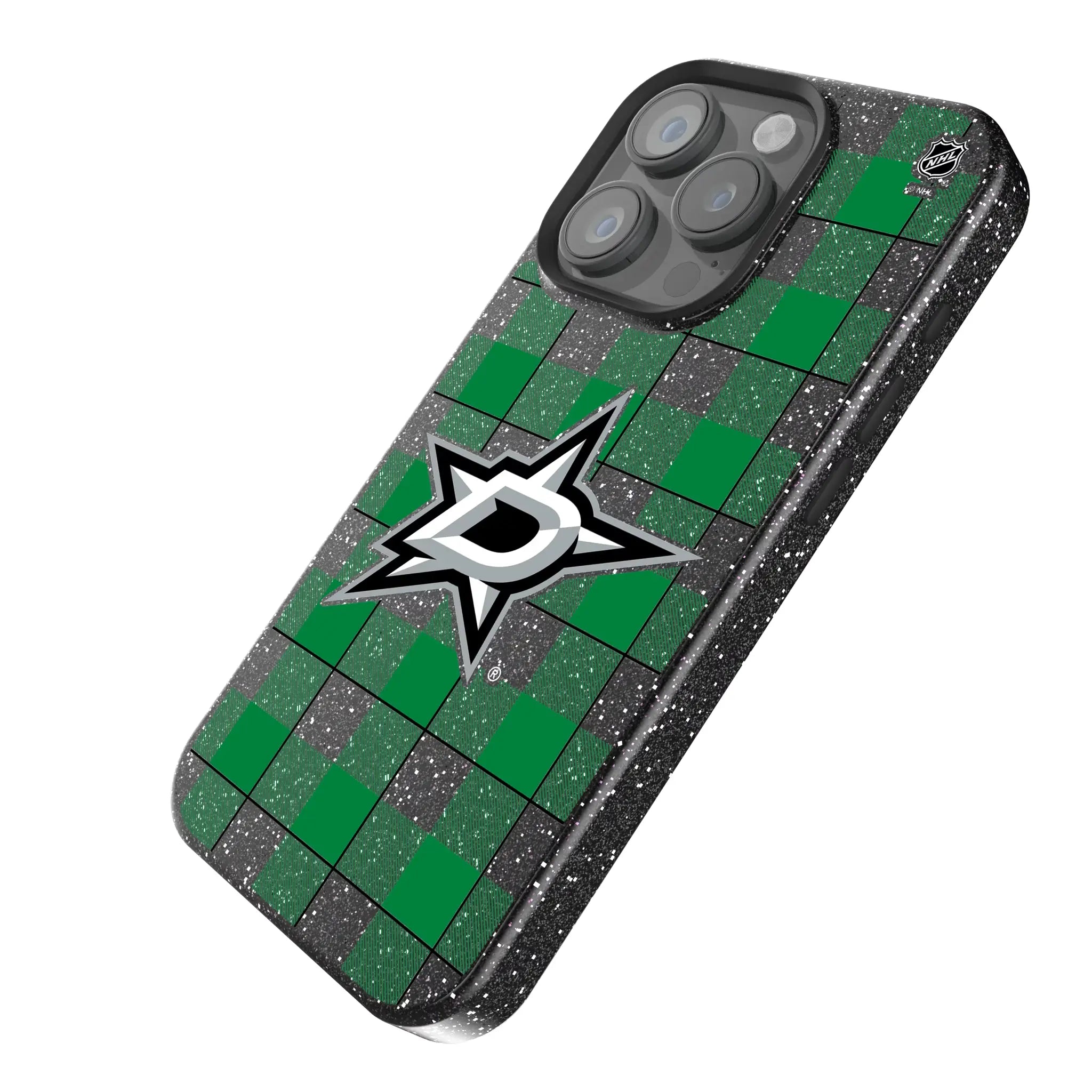 Dallas Stars Plaid iPhone Bling Phone Case for Apple iPhone - Isometric View