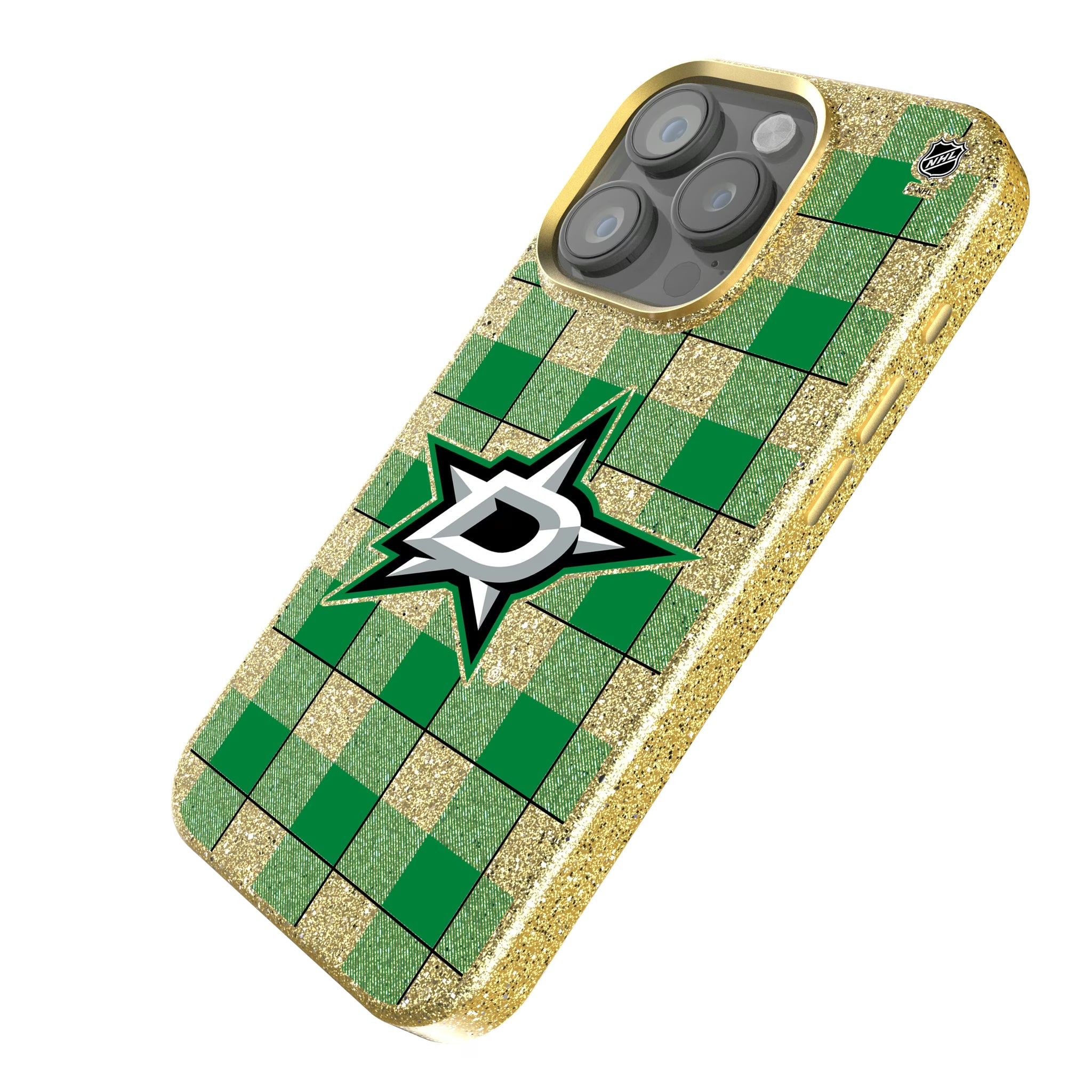 Dallas Stars Plaid iPhone Bling Phone Case for Apple iPhone - Isometric View