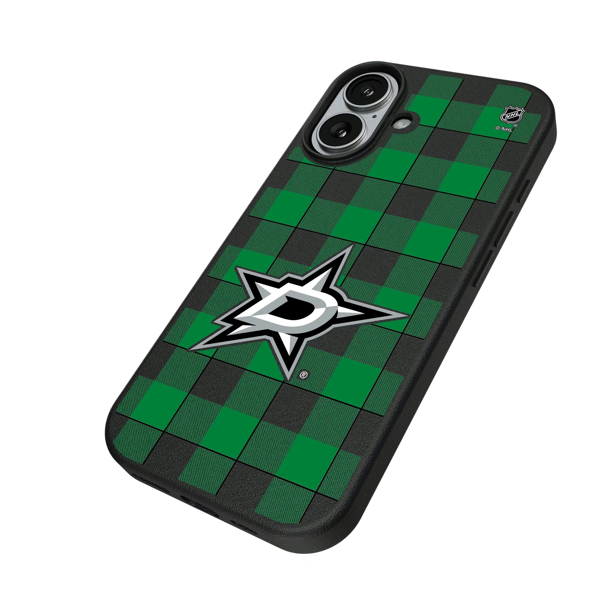 Dallas Stars Plaid iPhone MagSafe Compatible Phone Case for Apple iPhone - Isometric View#Device_iPhone 17