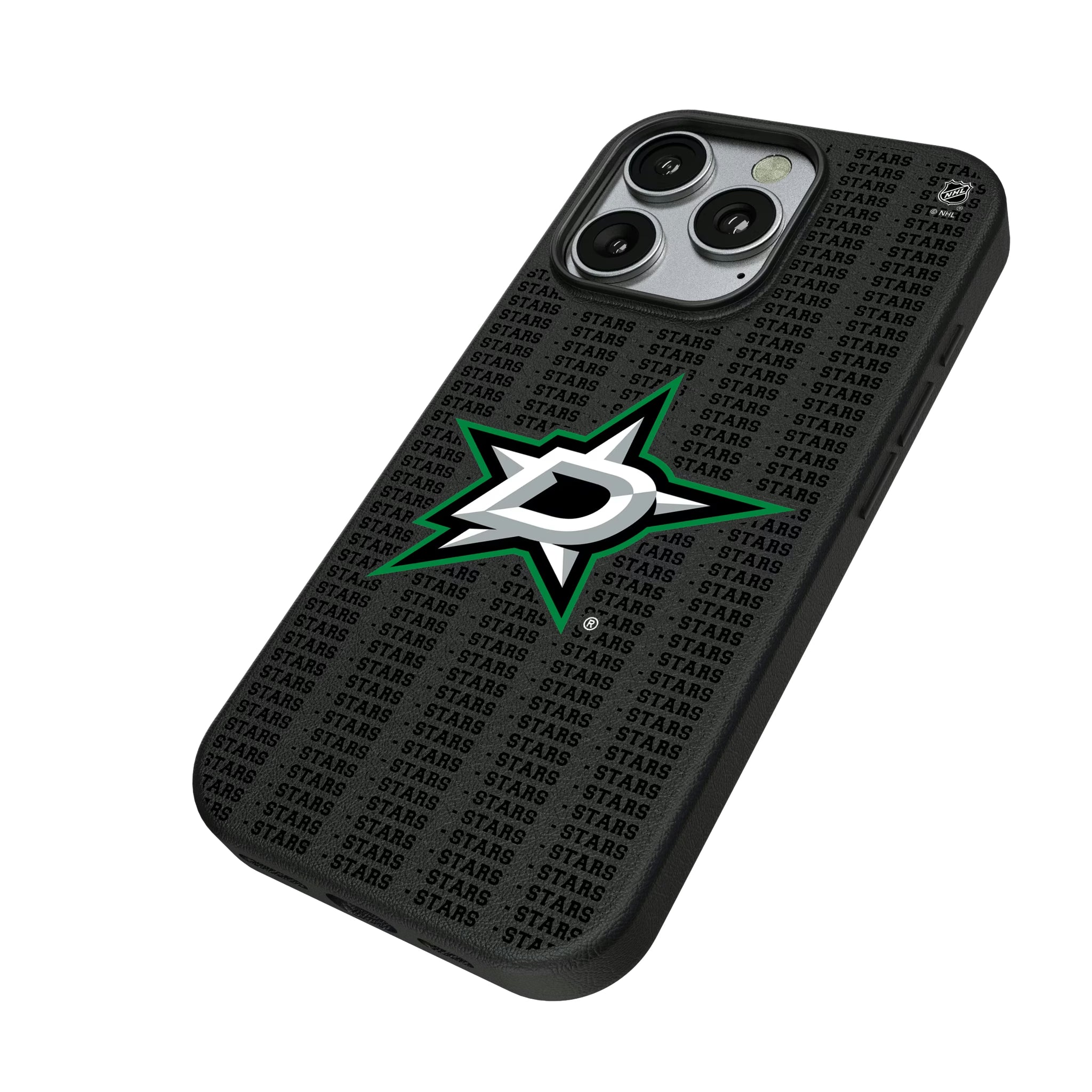 Dallas Stars Text Backdrop iPhone MagSafe Compatible Phone Case for Apple iPhone - Isometric View