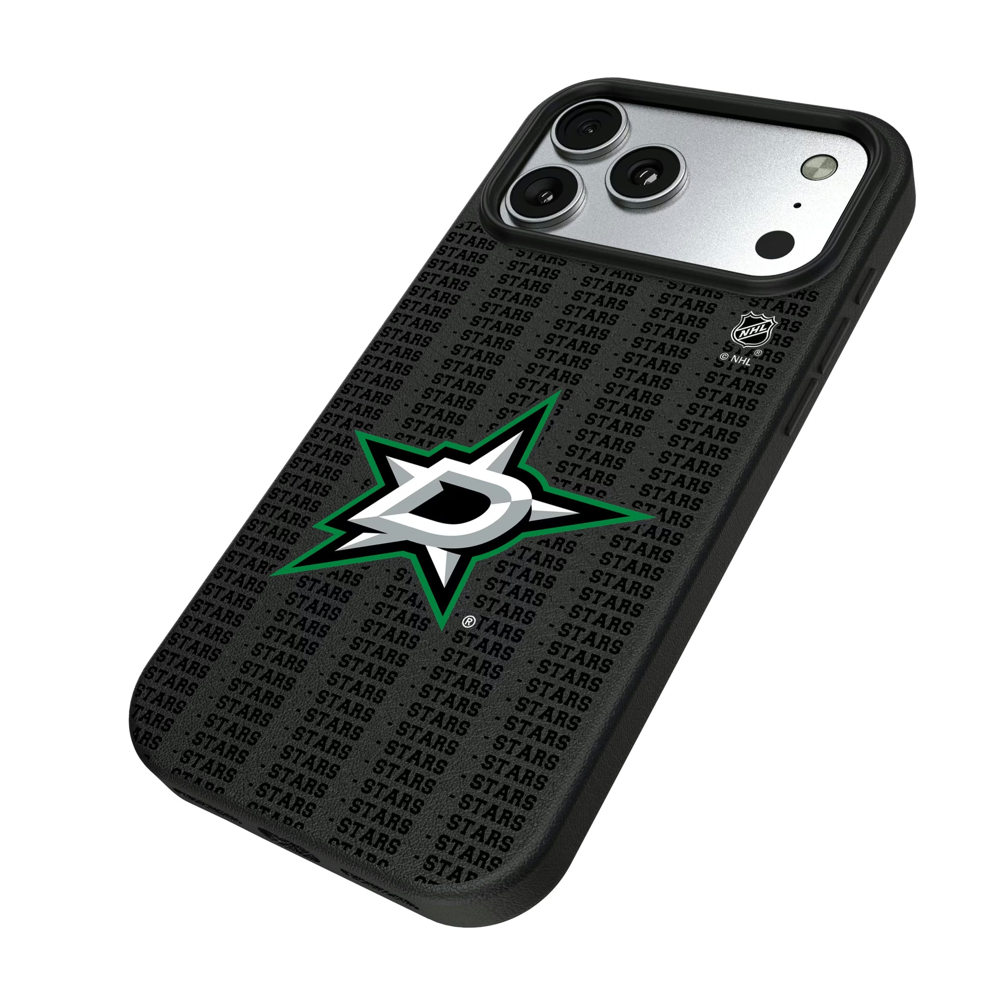 Dallas Stars Text Backdrop iPhone MagSafe Compatible Phone Case for Apple iPhone - Isometric View#Device_iPhone 17 Pro Max