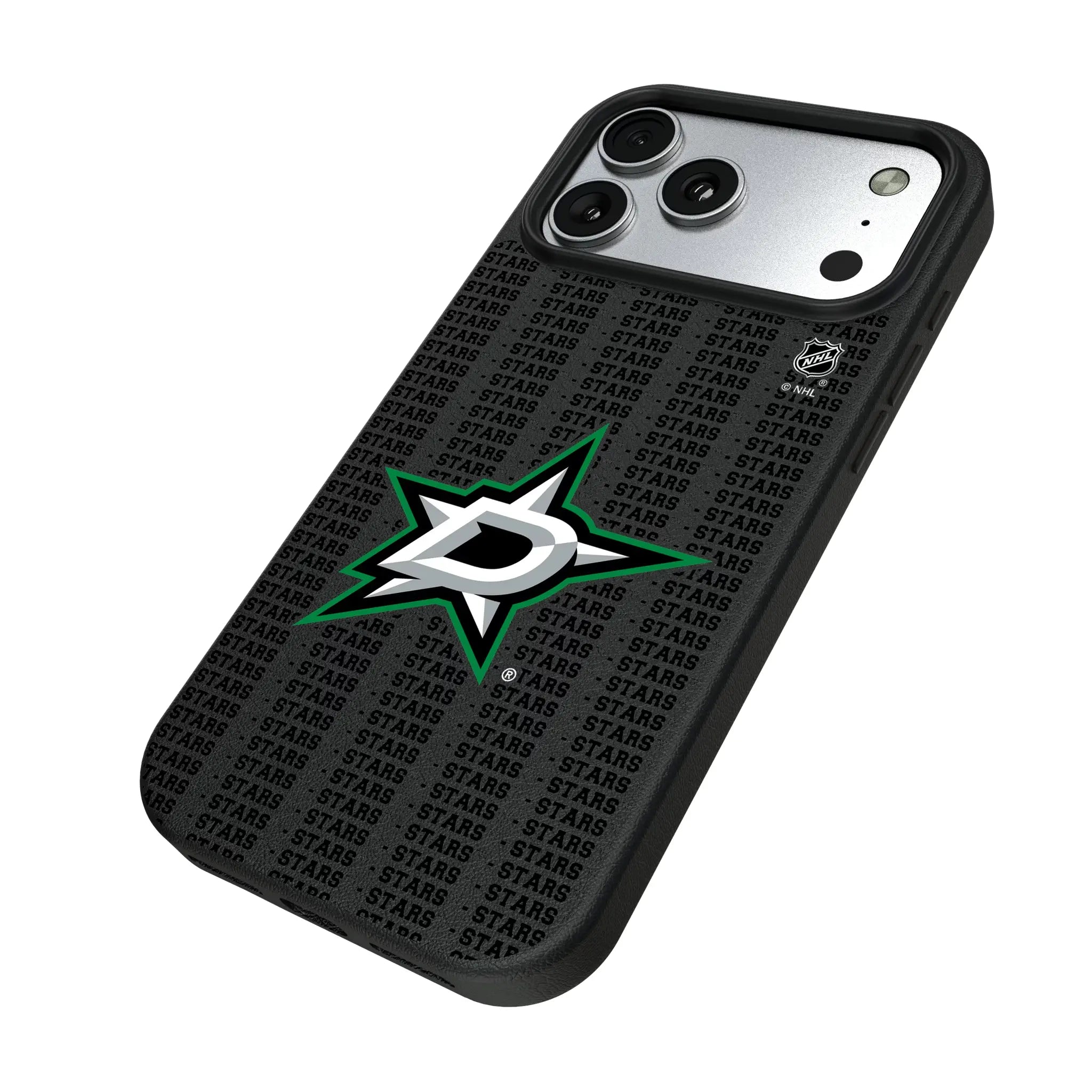 Dallas Stars Text Backdrop iPhone MagSafe Compatible Phone Case for Apple iPhone - Isometric View#Device_iPhone 17 Pro Max