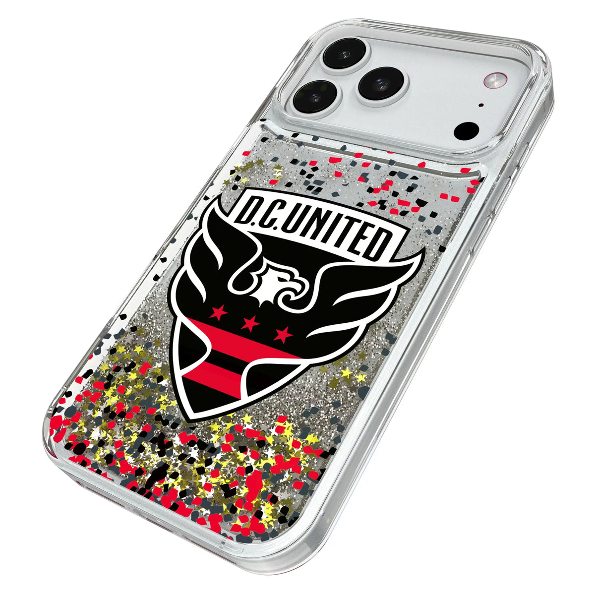 DC United Confetti iPhone Glitter Phone Case for Apple iPhone - Isometric View#Device_iPhone 18 Pro Max