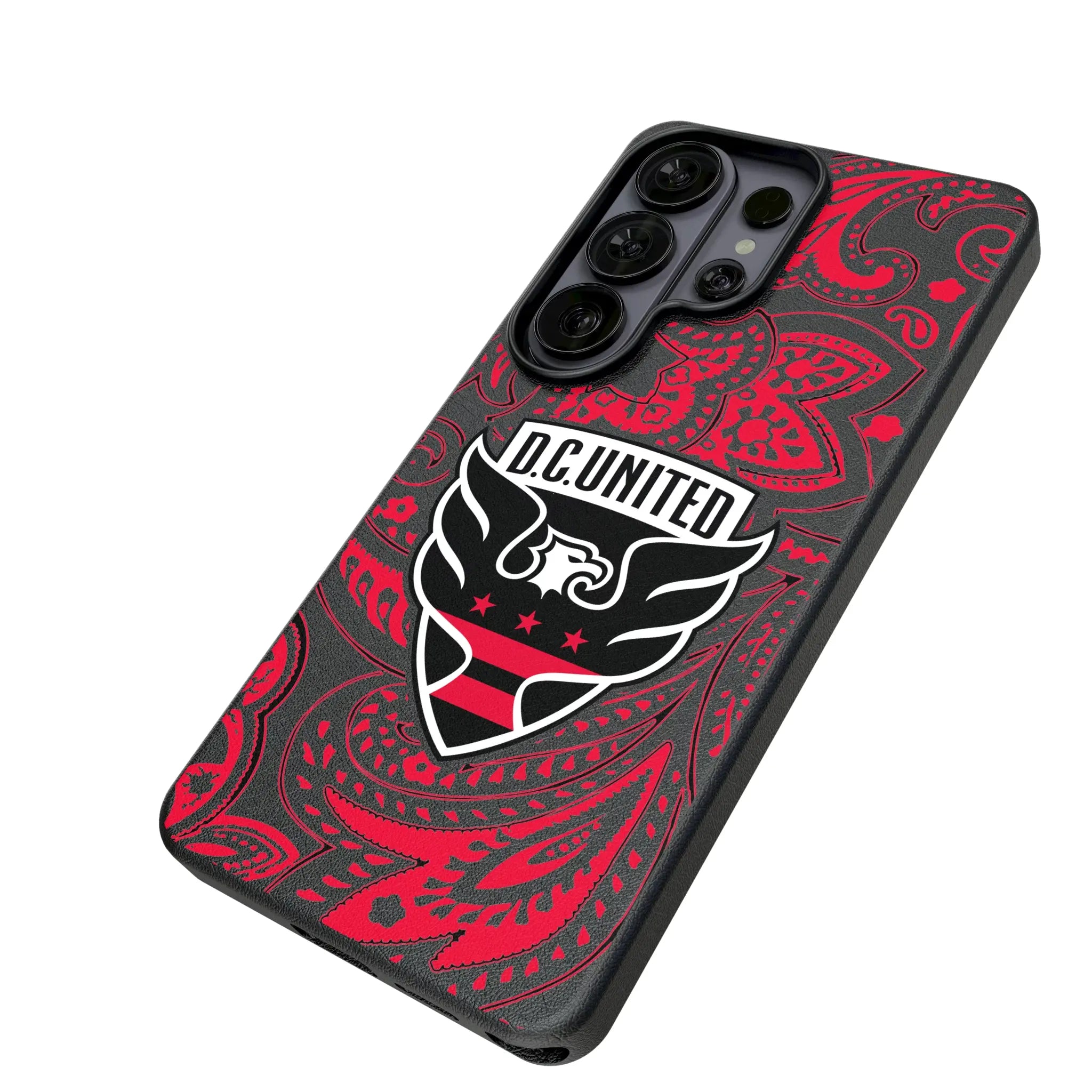 DC United Paisley Galaxy MagSafe Compatible Phone Case for Samsung Galaxy - Isometric View#Device_Galaxy S26 Ultra