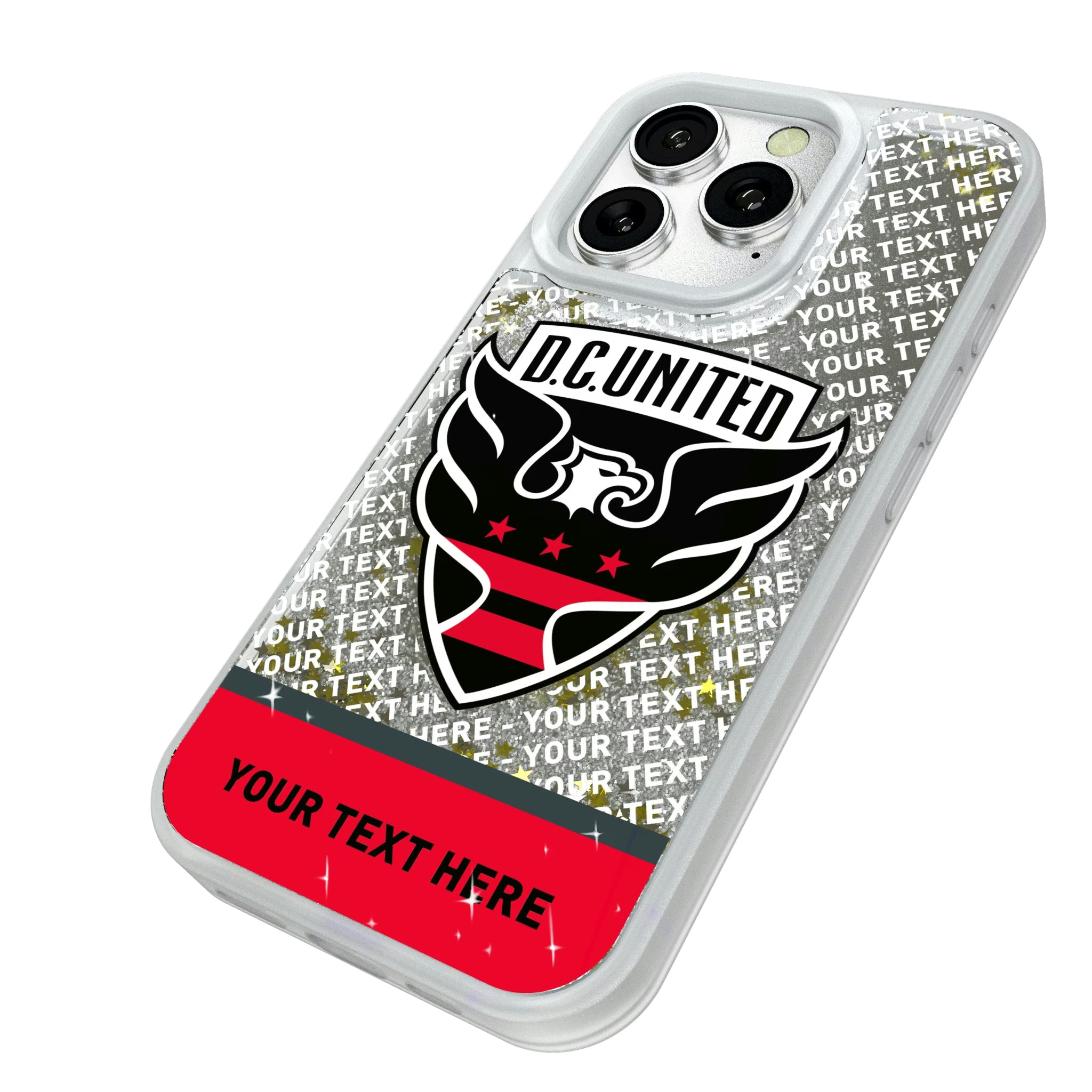 DC United Personalized EndZone Plus iPhone Glitter Phone Case for Apple iPhone - Isometric View#Device_iPhone 16 Pro