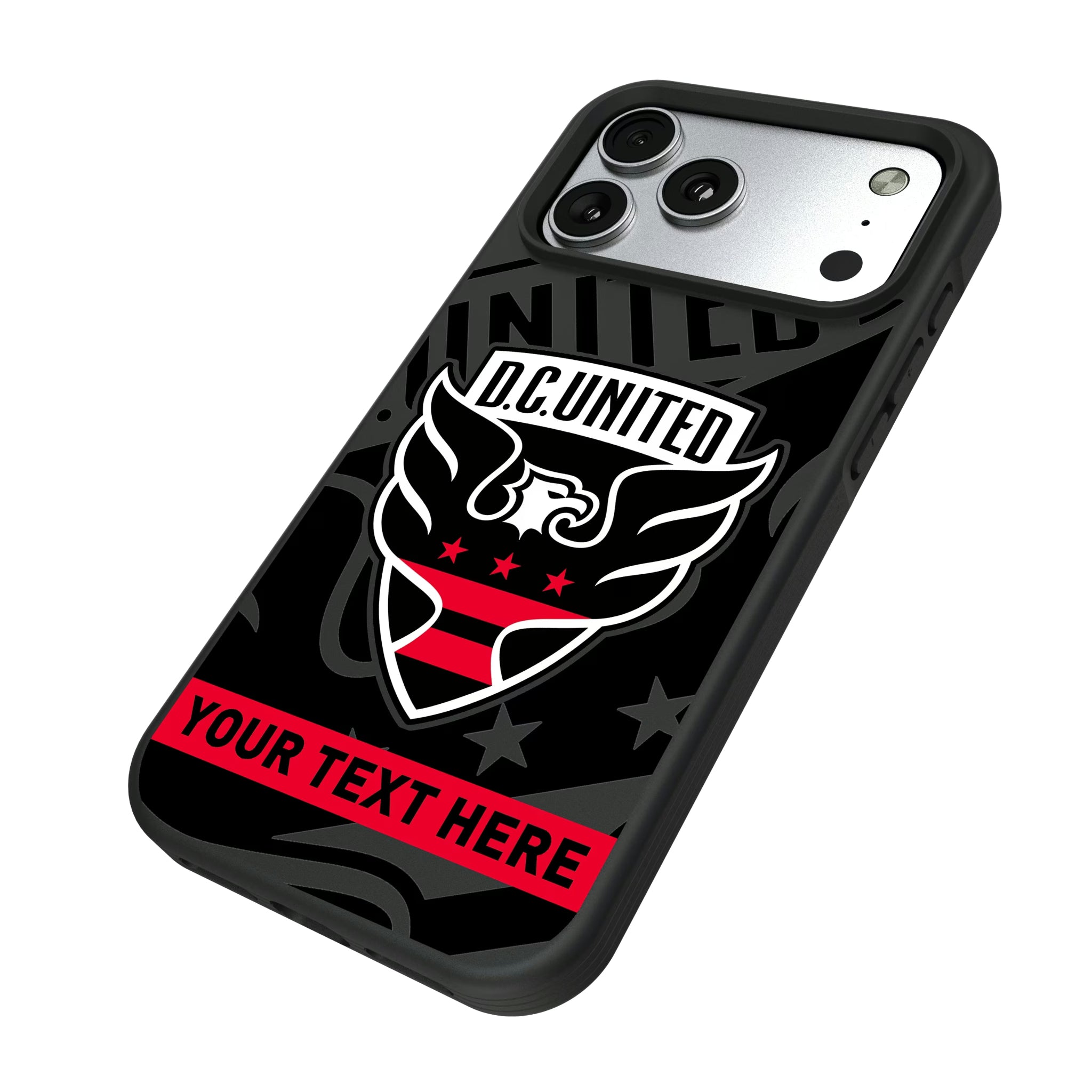 DC United Personalized Tilt iPhone Bump Phone Case for Apple iPhone - Isometric View#Device_iPhone 17 Pro Max
