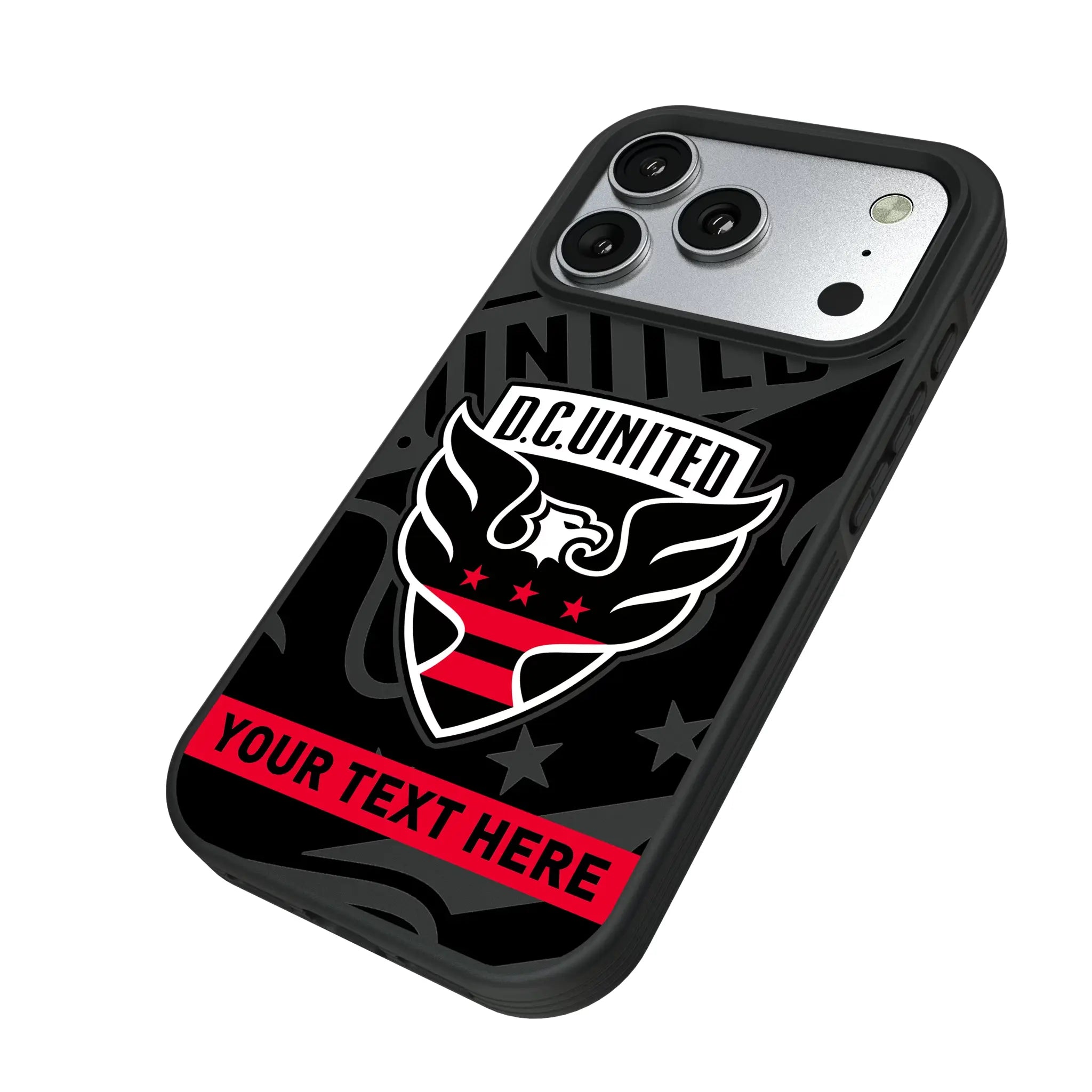 DC United Personalized Tilt iPhone Bump Phone Case for Apple iPhone - Isometric View#Device_iPhone 17 Pro