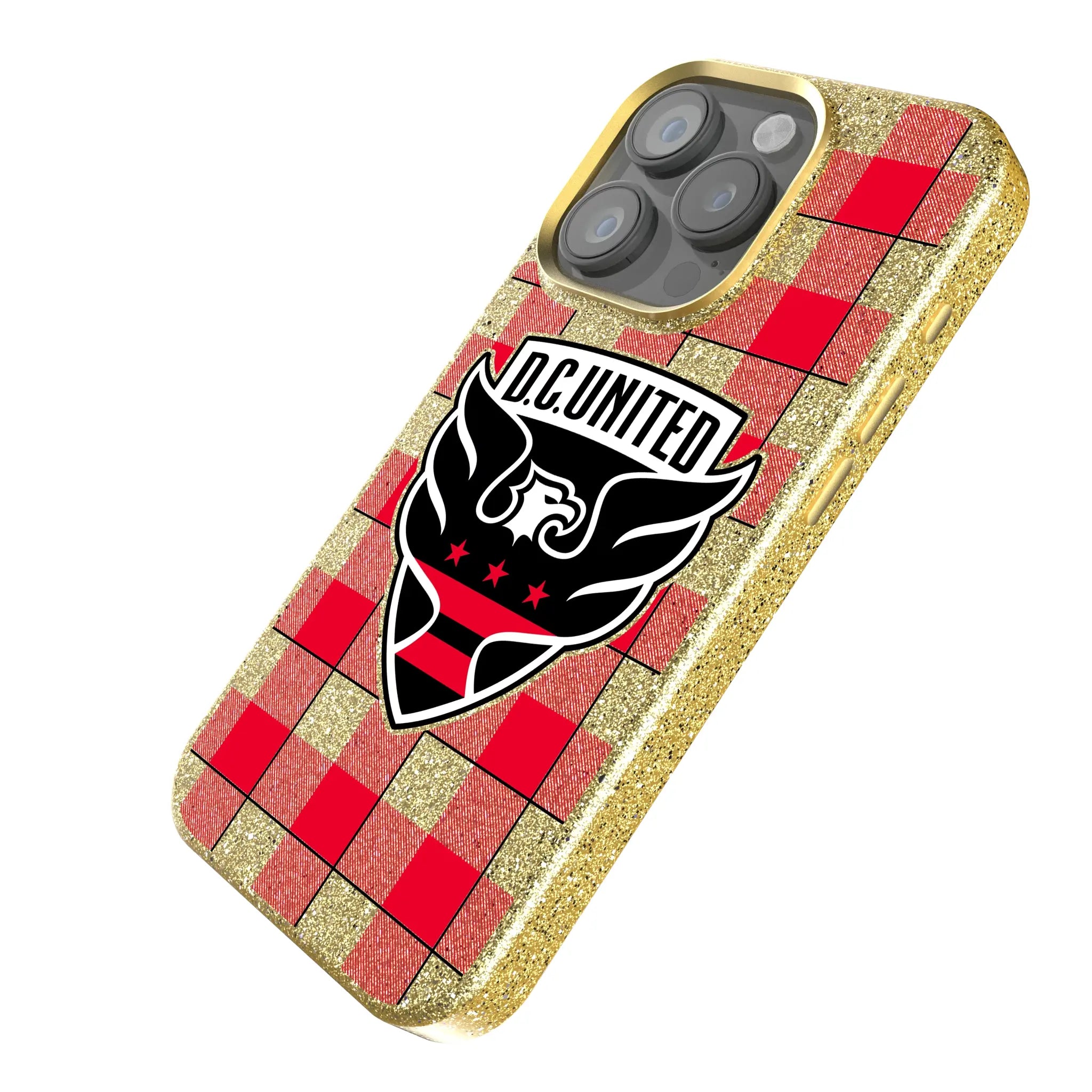DC United Plaid iPhone Bling Phone Case for Apple iPhone - Isometric View