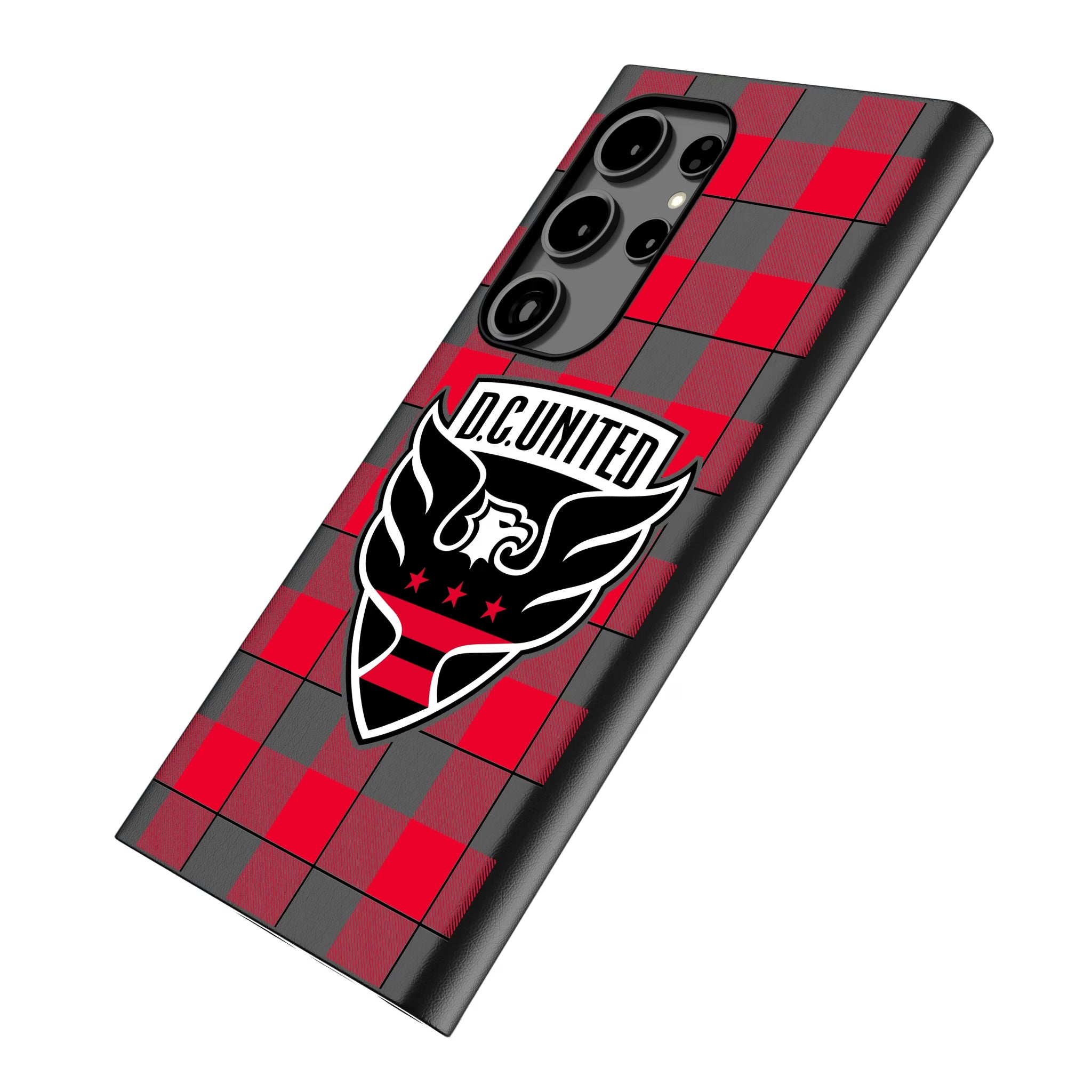 DC United Plaid Galaxy MagSafe Compatible Phone Case for Samsung Galaxy - Isometric View