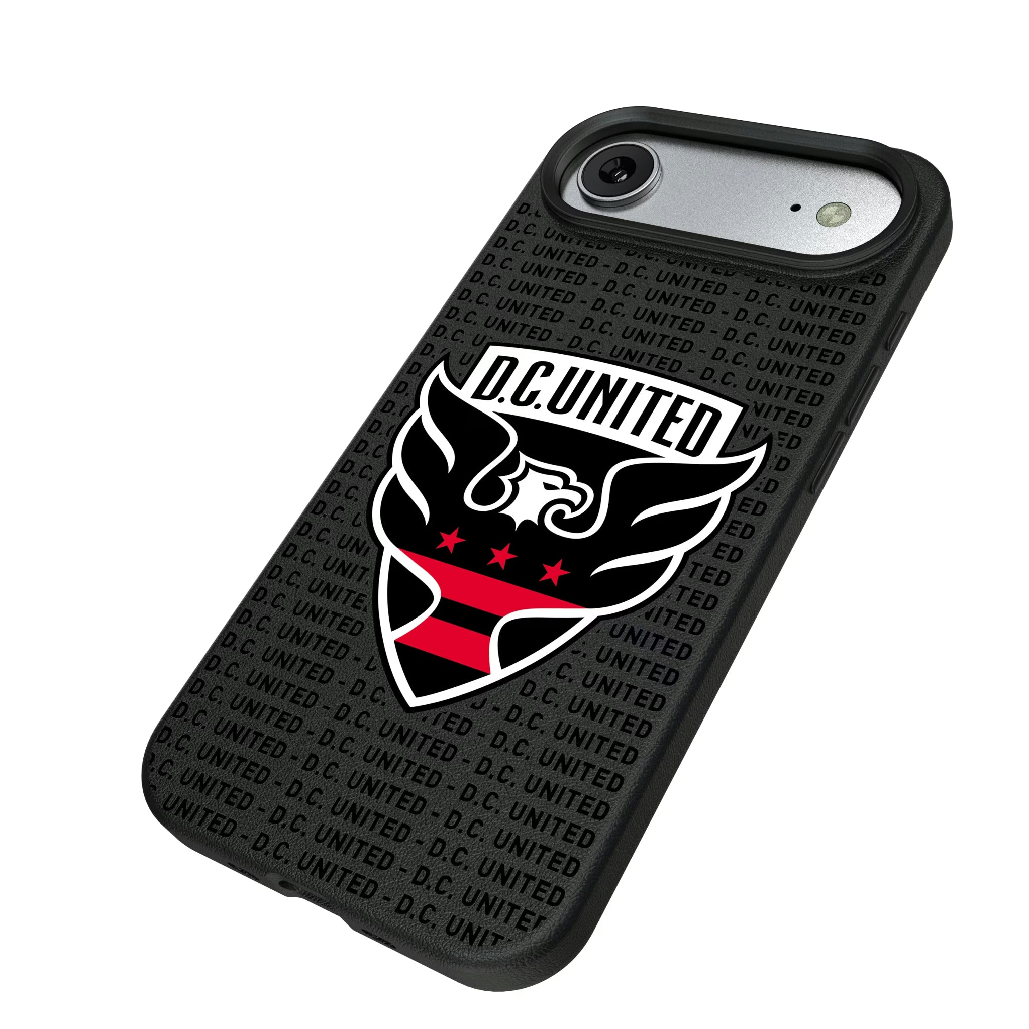 DC United Text Backdrop iPhone MagSafe Compatible Phone Case for Apple iPhone - Isometric View#Device_iPhone Air