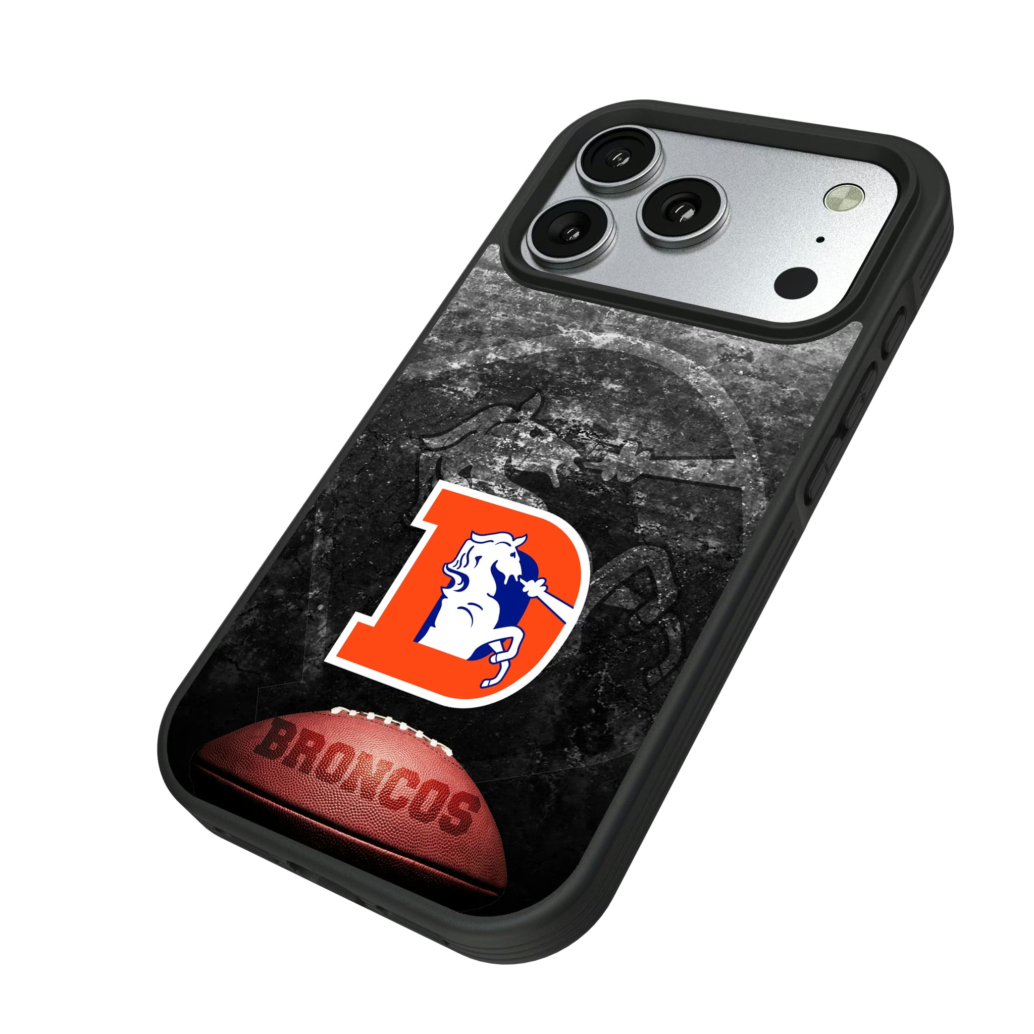 Denver Broncos 1993-1996 Historic Collection Legendary iPhone Bump Phone Case for Apple iPhone - Isometric View#Device_iPhone 17 Pro