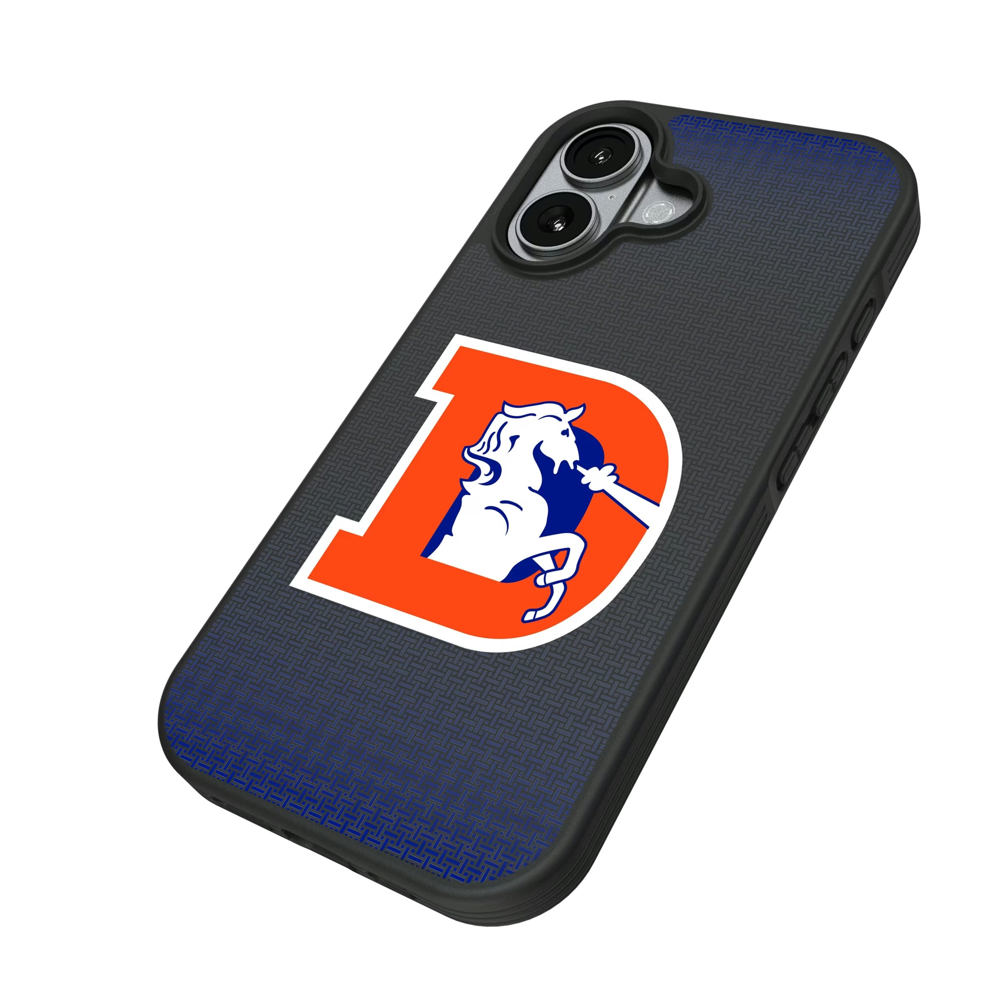 Denver Broncos 1993-1996 Historic Collection Linen iPhone Bump Phone Case for Apple iPhone - Isometric View#Device_iPhone 17