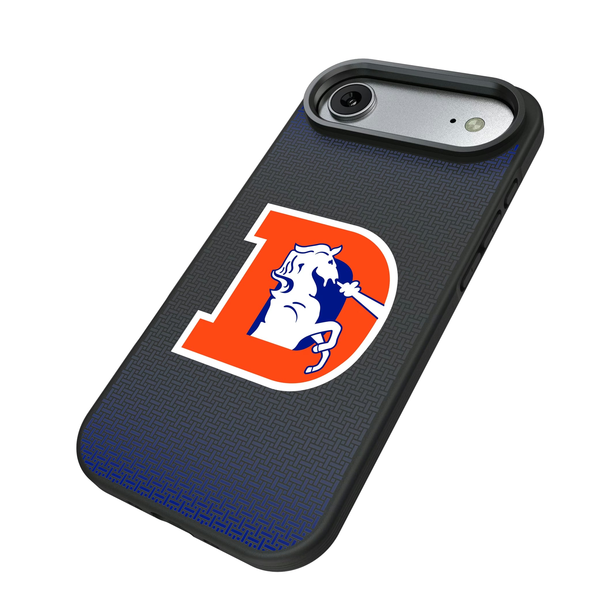 Denver Broncos 1993-1996 Historic Collection Linen iPhone Bump Phone Case for Apple iPhone - Isometric View#Device_iPhone Air