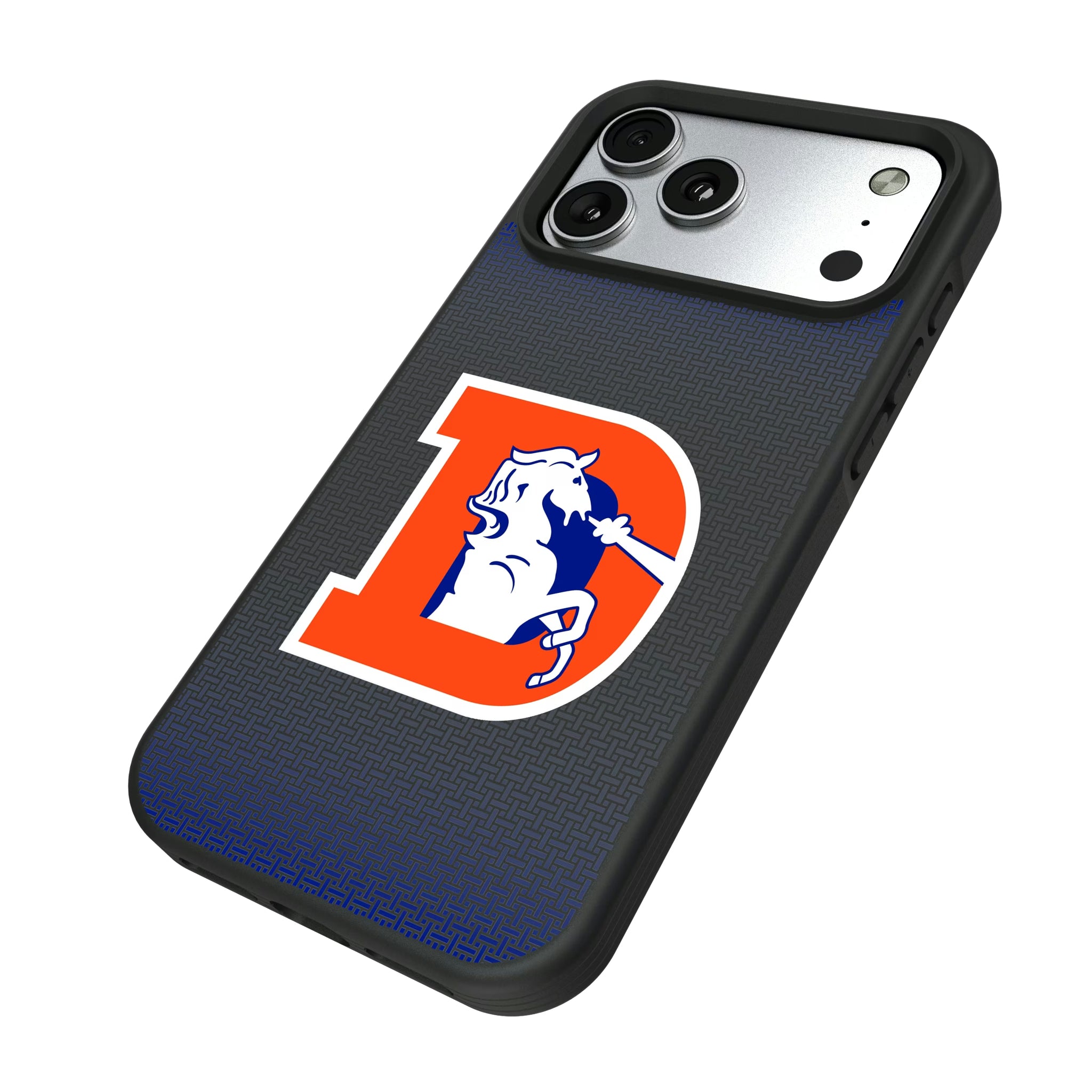 Denver Broncos 1993-1996 Historic Collection Linen iPhone Bump Phone Case for Apple iPhone - Isometric View#Device_iPhone 17 Pro Max