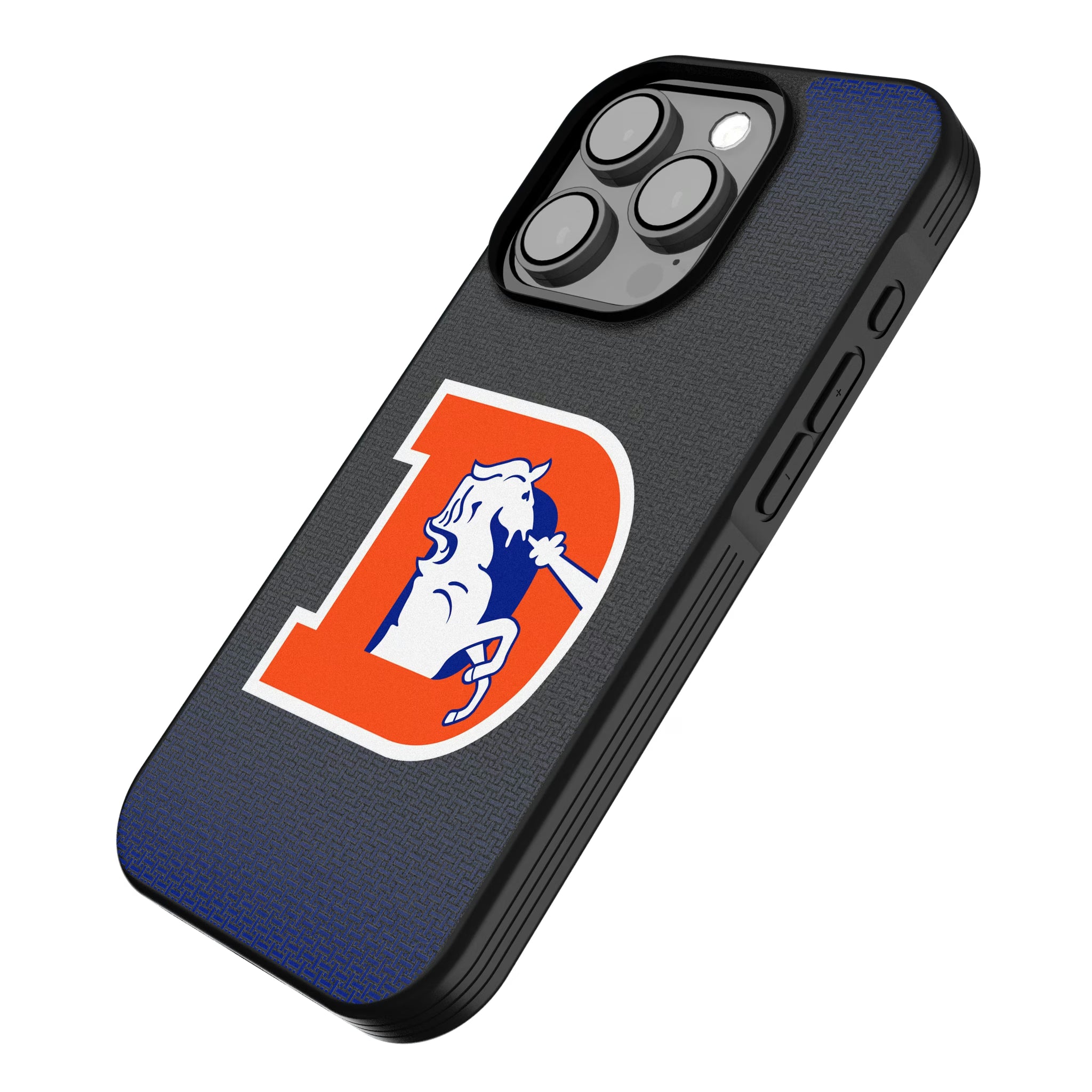 Denver Broncos 1993-1996 Historic Collection Linen iPhone Bump Phone Case for Apple iPhone - Isometric View