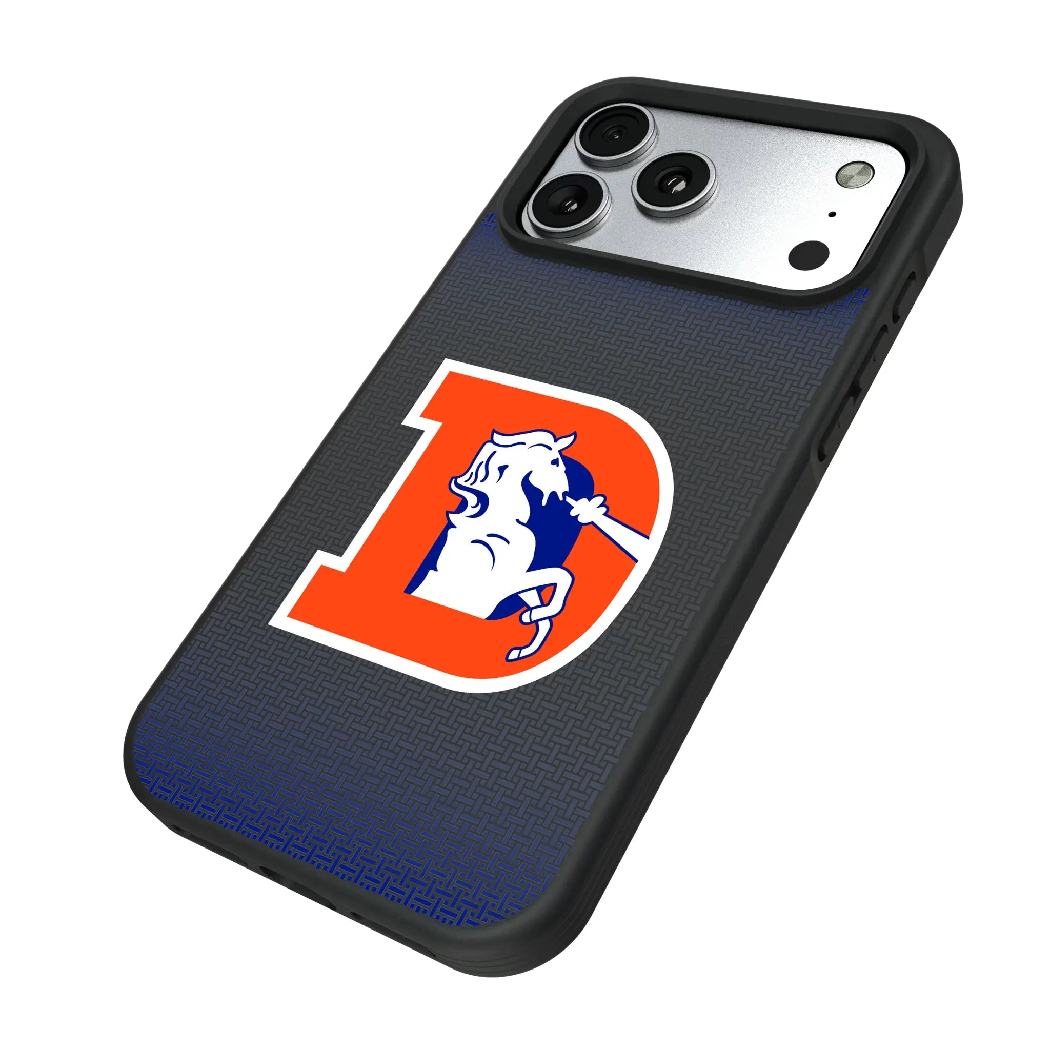 Denver Broncos 1993-1996 Historic Collection Linen iPhone Bump Phone Case for Apple iPhone - Isometric View#Device_iPhone 17 Pro Max