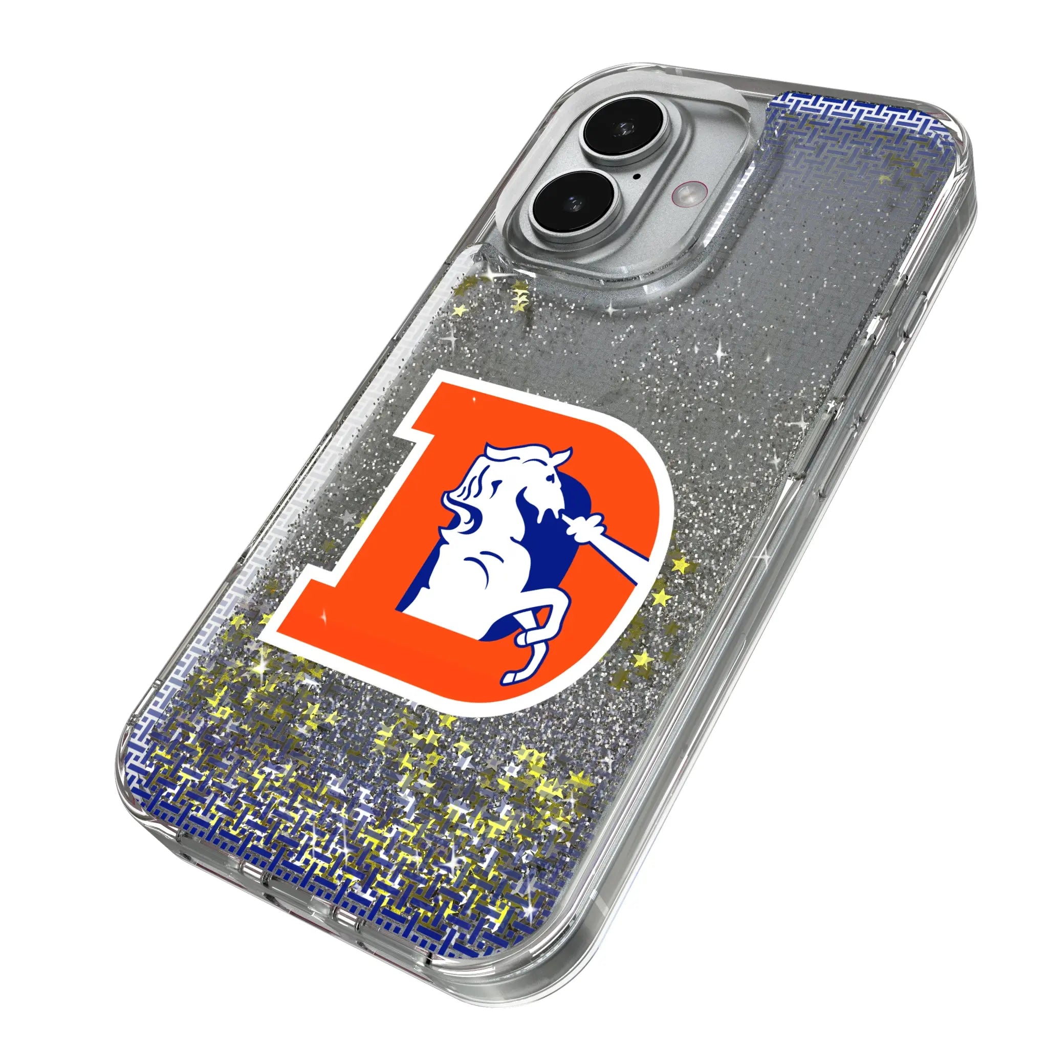 Denver Broncos 1993-1996 Historic Collection Linen iPhone Glitter Phone Case for Apple iPhone - Isometric View