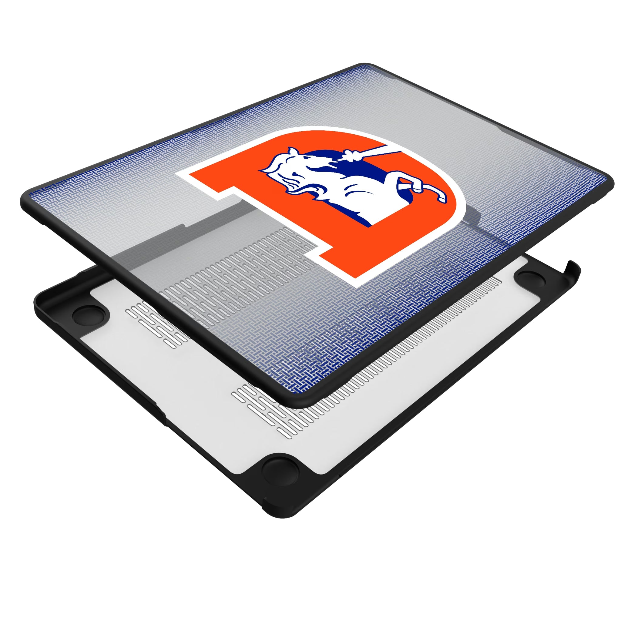 Denver Broncos 1993-1996 Historic Collection Linen MacBook Laptop Case for Apple MacBook - Isometric View#Device_MacBook Pro (14-inch, 2021) / MacBook Pro (14-inch, 2023) / MacBook Pro (14-inch, 2024)