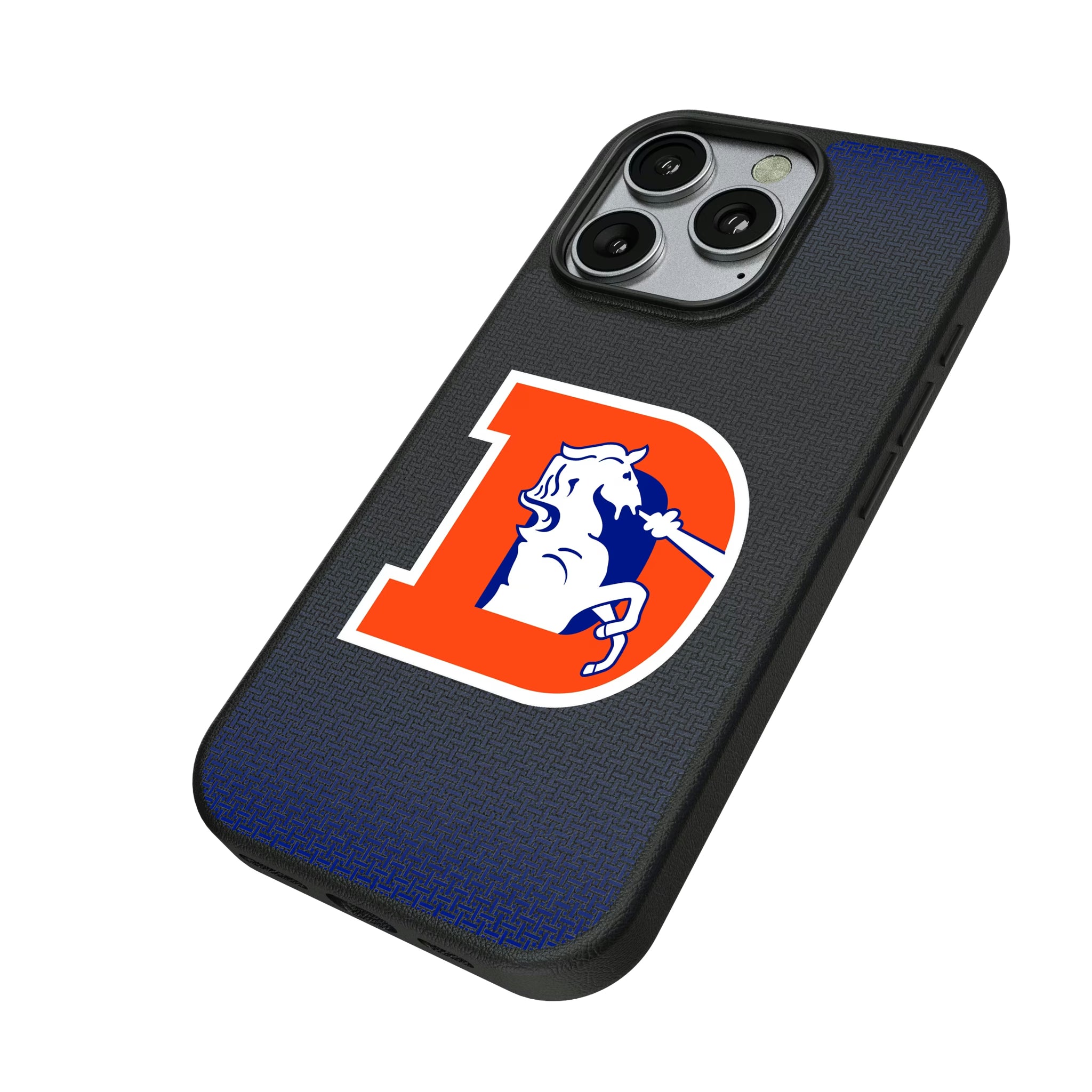 Denver Broncos 1993-1996 Historic Collection Linen iPhone MagSafe Compatible Phone Case for Apple iPhone - Isometric View