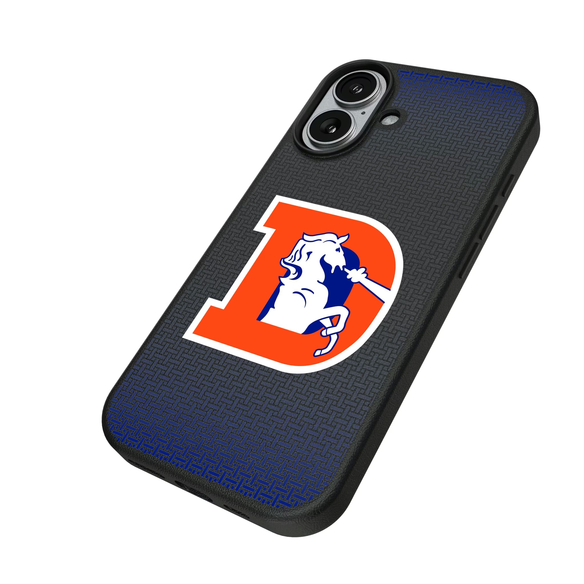 Denver Broncos 1993-1996 Historic Collection Linen iPhone MagSafe Compatible Phone Case for Apple iPhone - Isometric View#Device_iPhone 17
