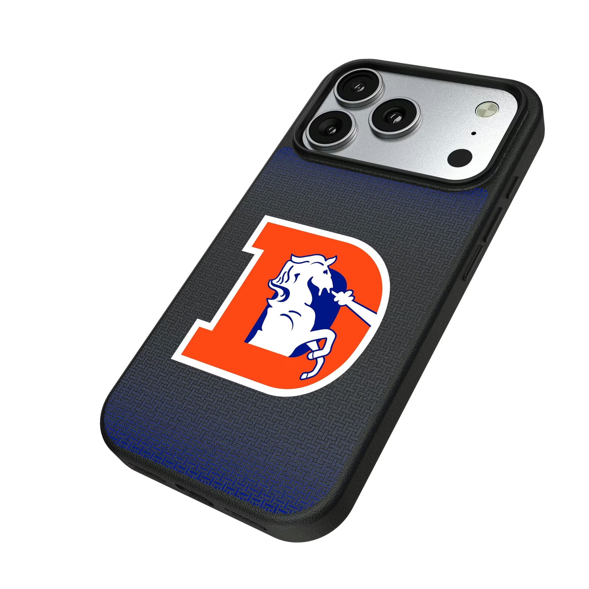Denver Broncos 1993-1996 Historic Collection Linen iPhone MagSafe Compatible Phone Case for Apple iPhone - Isometric View#Device_iPhone 17 Pro