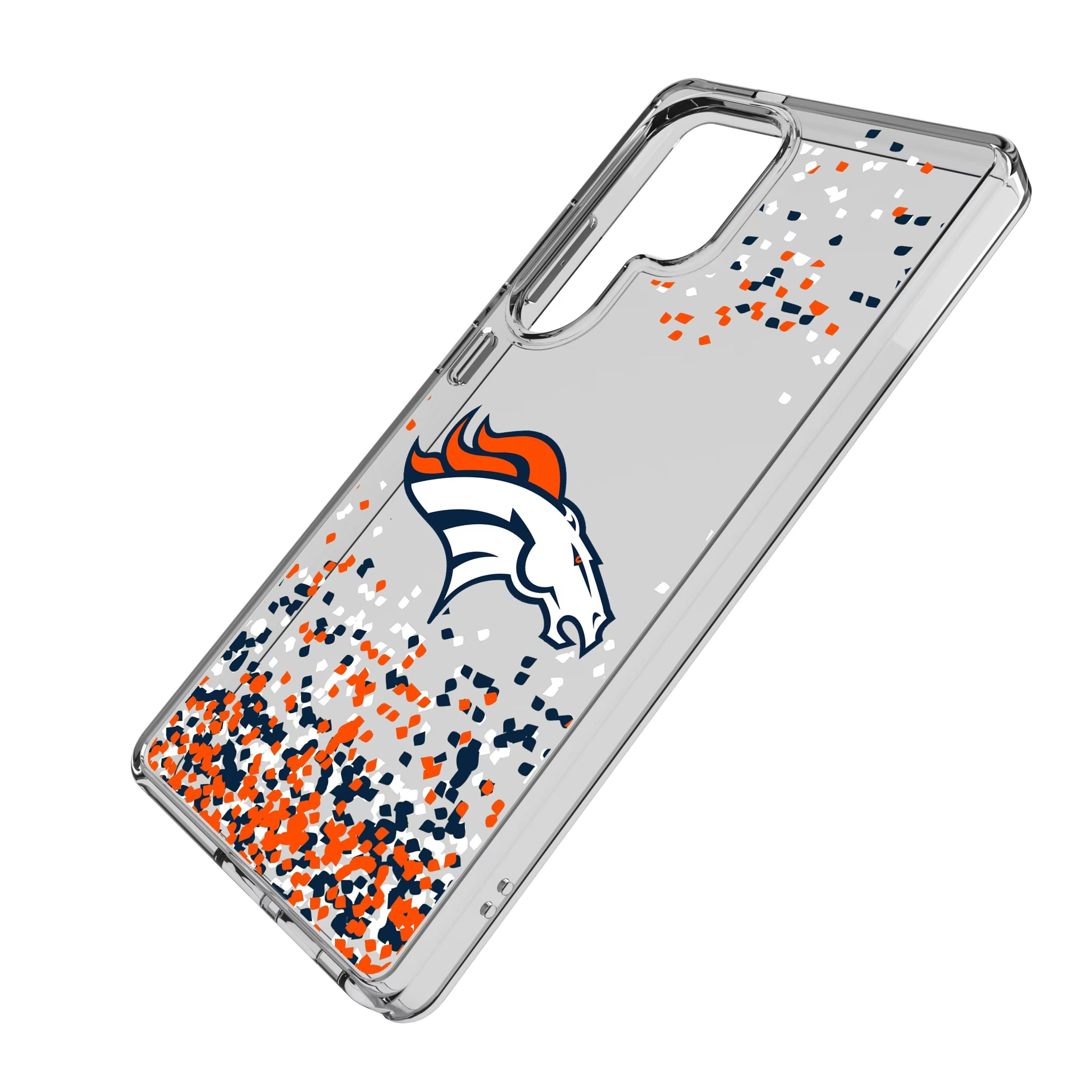 Denver Broncos Confetti Galaxy Clear Phone Case for Samsung Galaxy - Isometric View