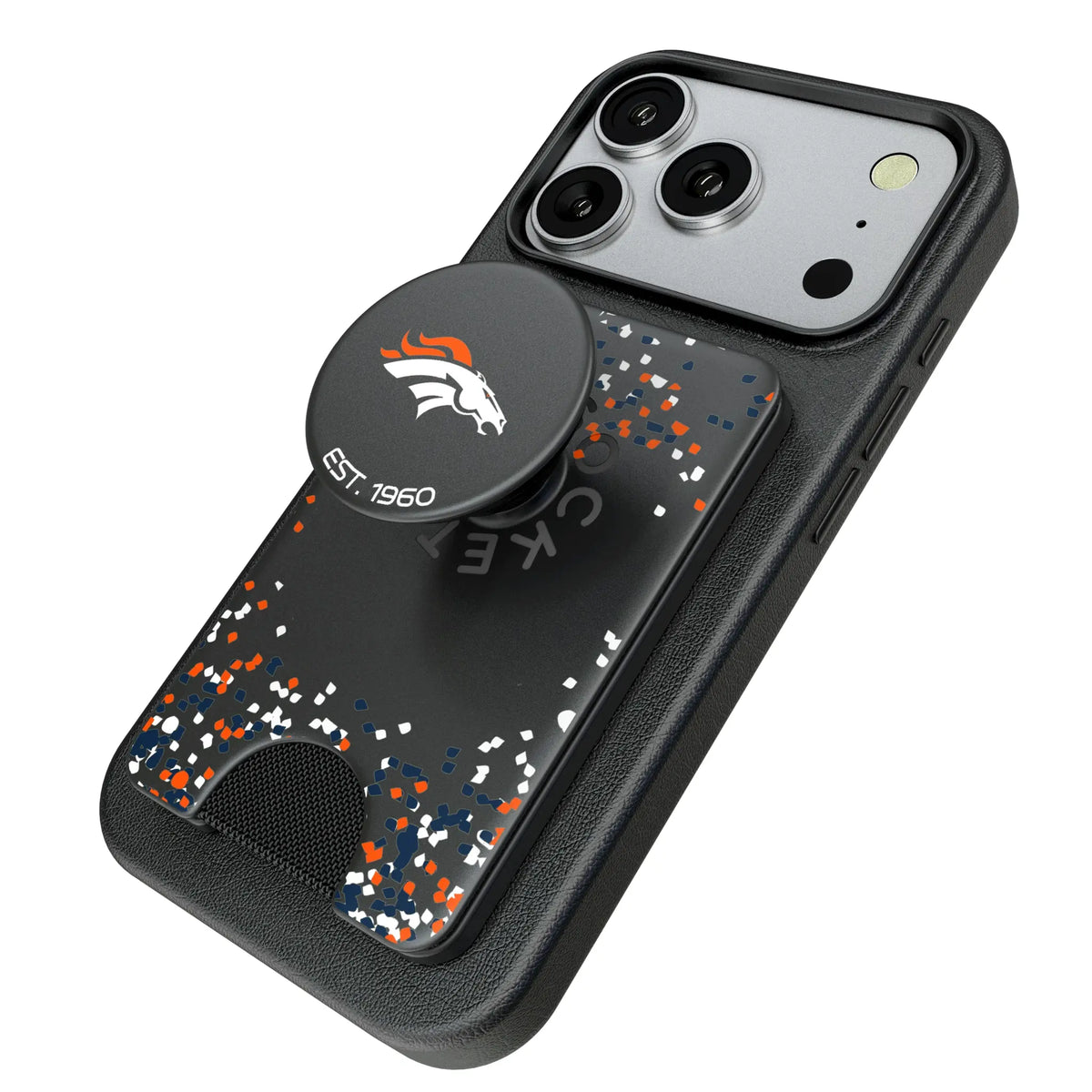 Denver Broncos Confetti Popsockets Wallet Magnetic - Isometric View
