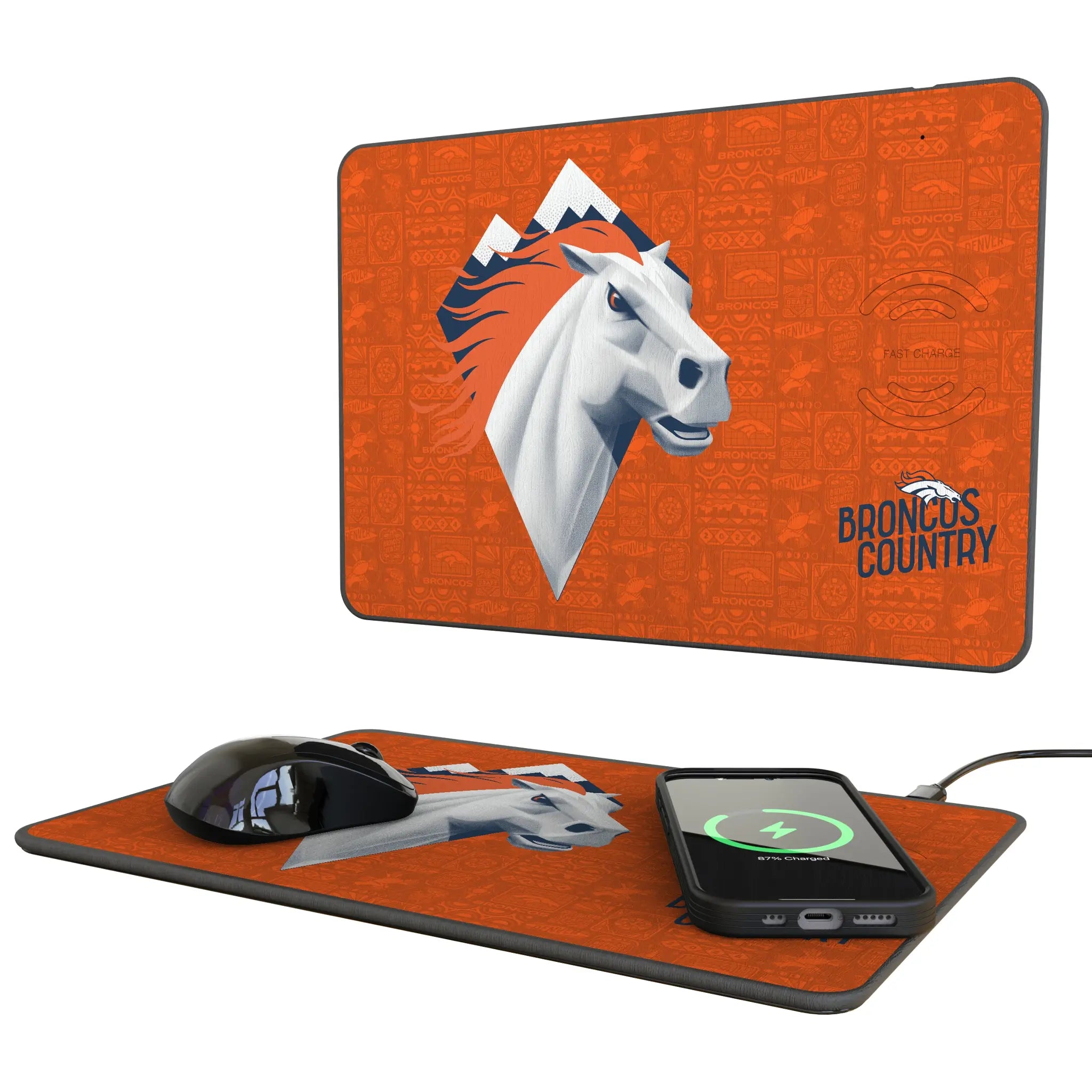 Denver Broncos Deco 15-Watt Wireless Charger and Mouse Pad