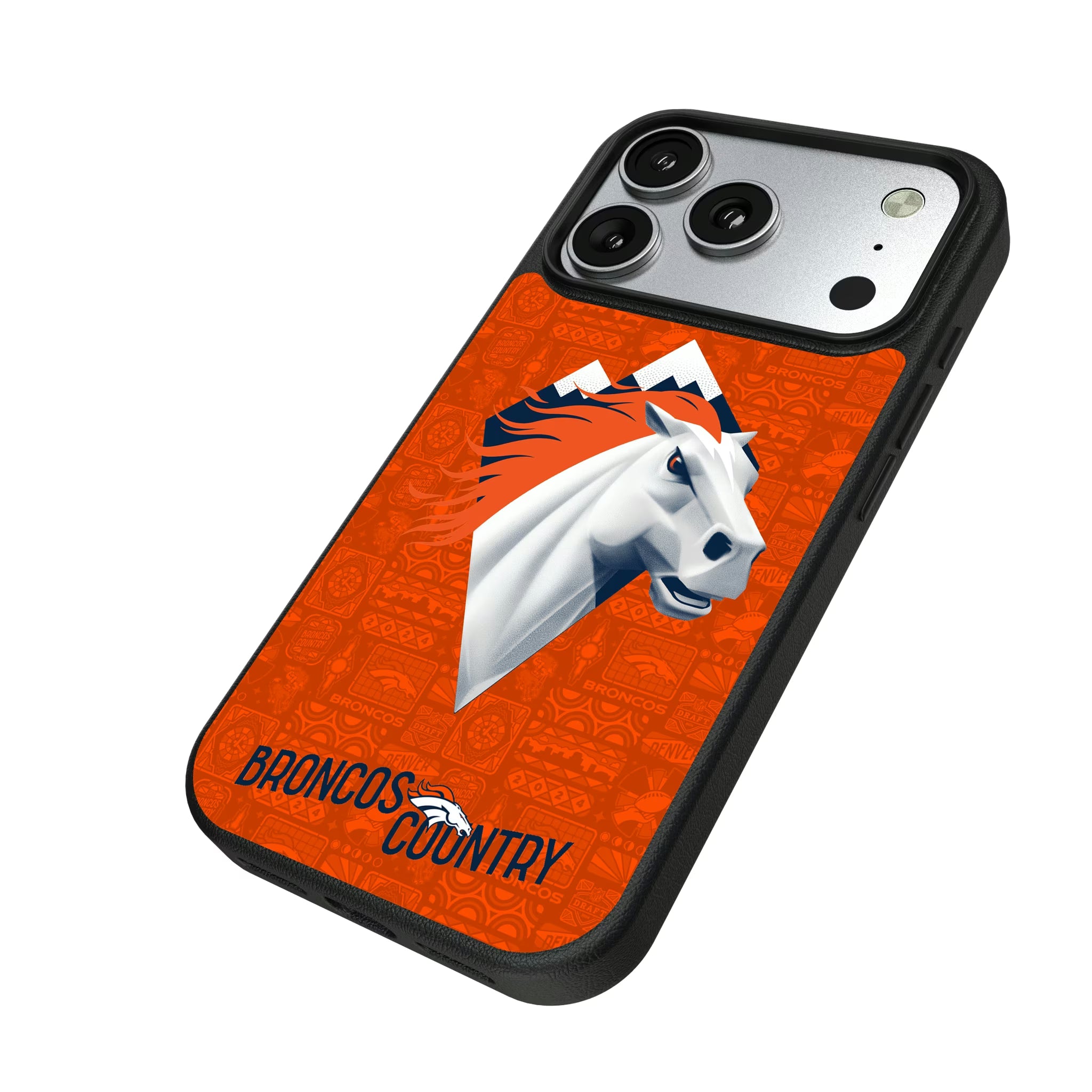 Denver Broncos Deco iPhone MagSafe Compatible Phone Case for Apple iPhone - Isometric View#Device_iPhone 17 Pro
