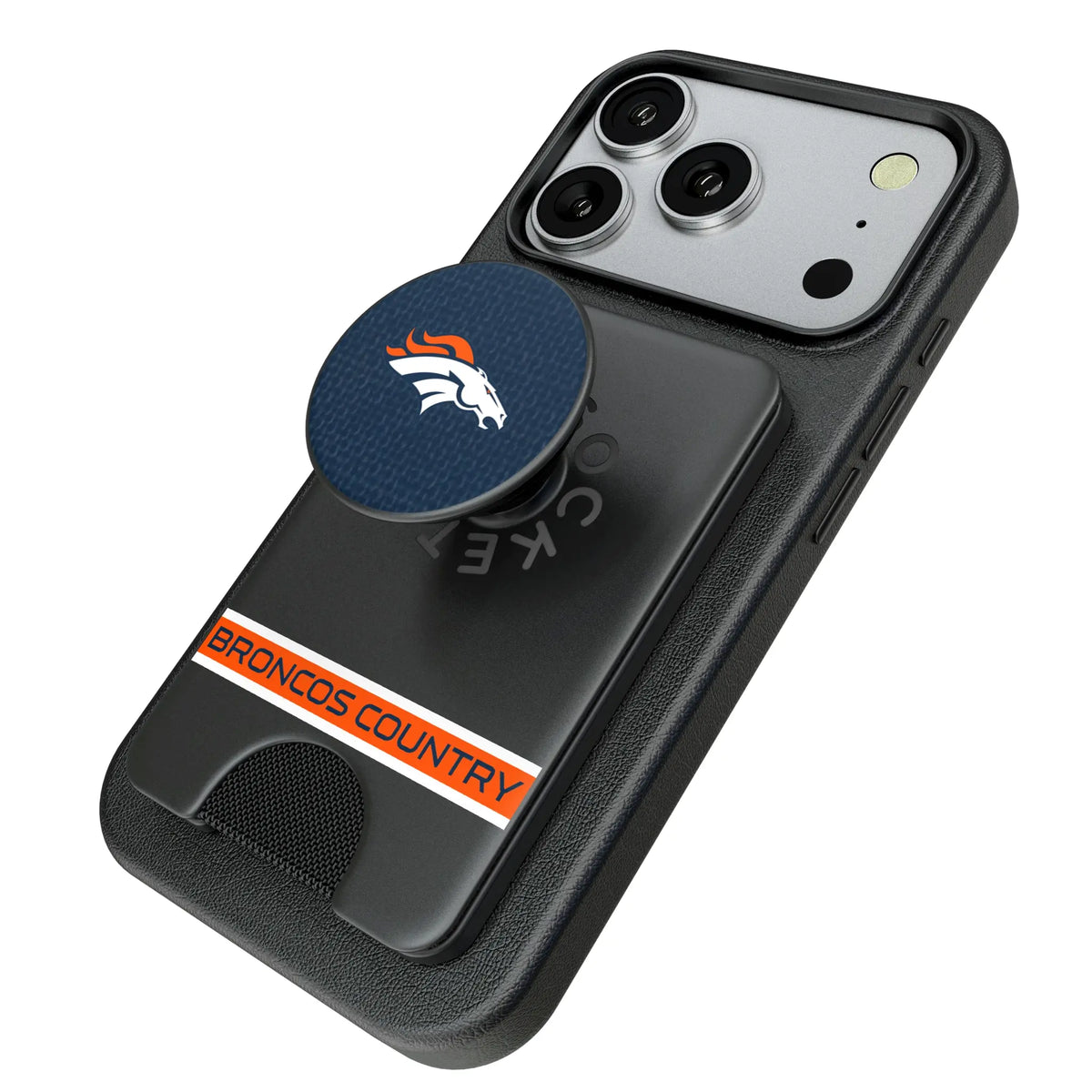 Denver Broncos Endzone Solid Popsockets Wallet Magnetic - Isometric View