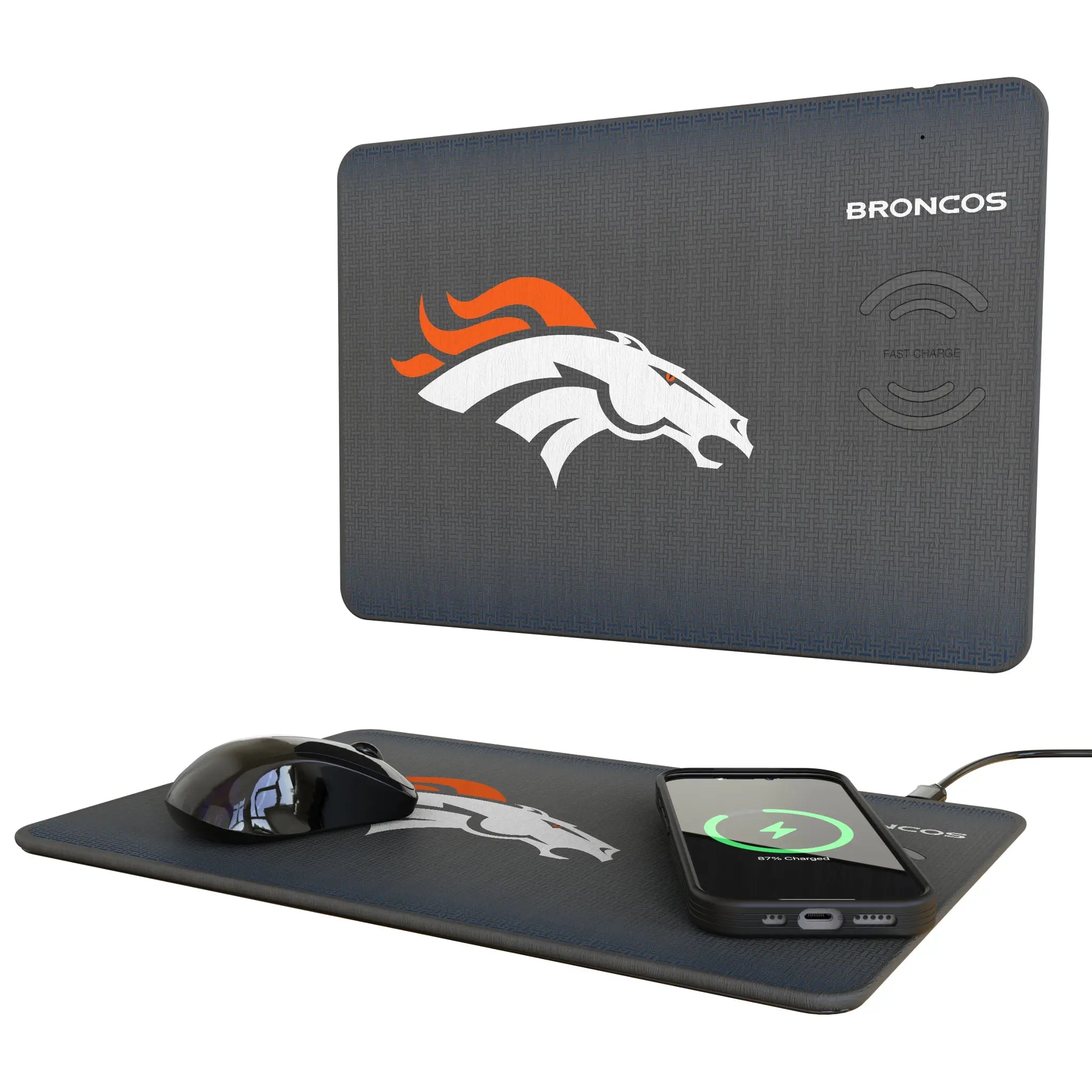 Denver Broncos Linen 15-Watt Wireless Charger and Mouse Pad