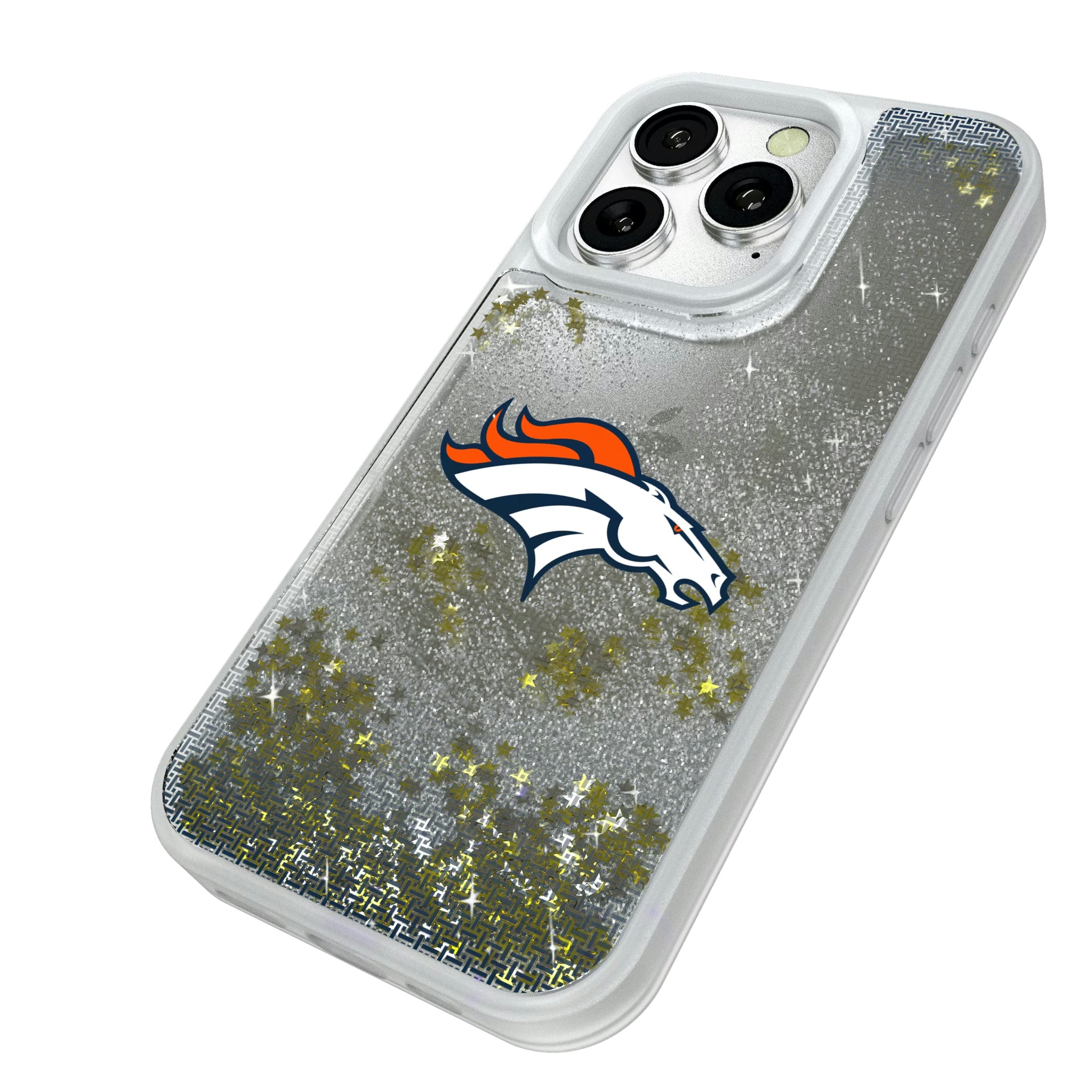 Denver Broncos Linen iPhone Glitter Phone Case for Apple iPhone - Isometric View#Device_iPhone 16 Pro