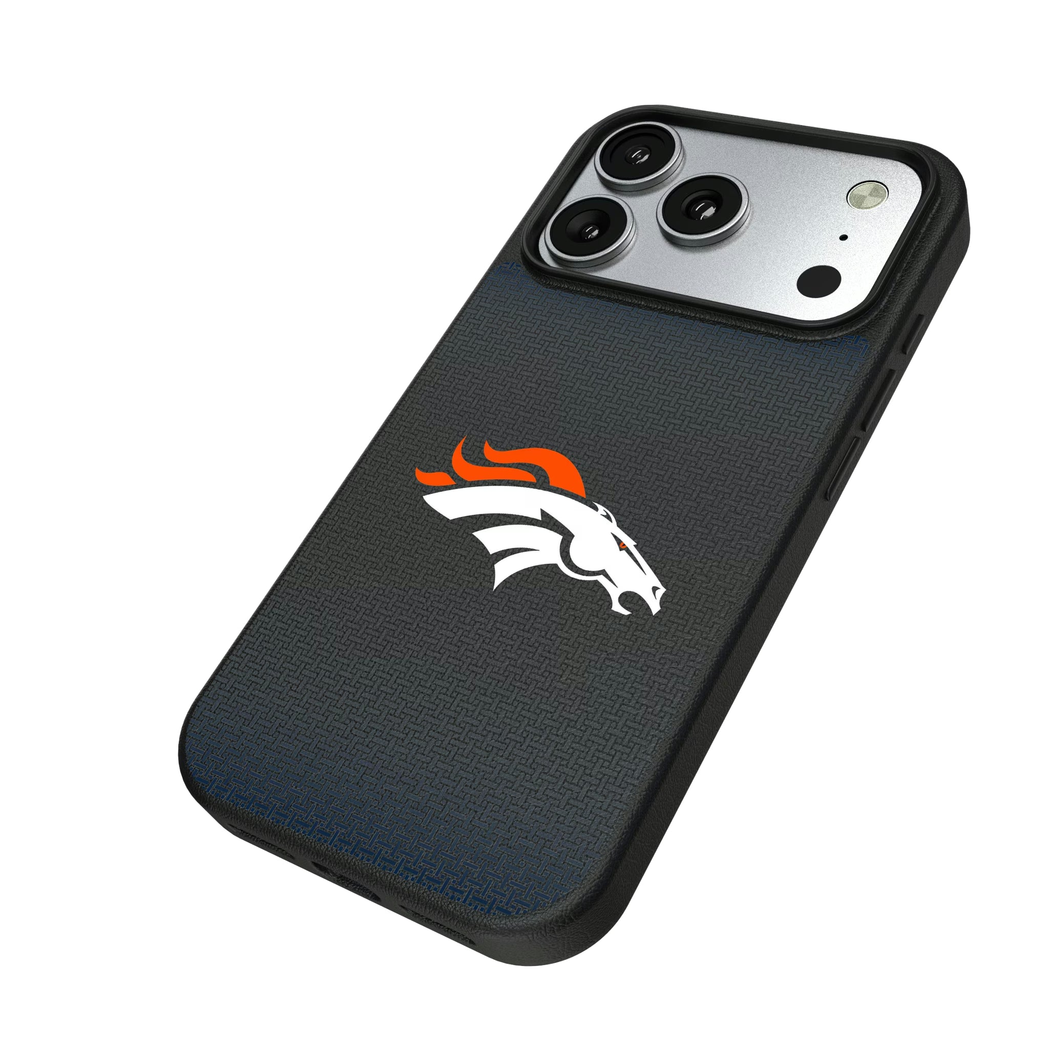 Denver Broncos Linen iPhone MagSafe Compatible Phone Case for Apple iPhone - Isometric View#Device_iPhone 17 Pro