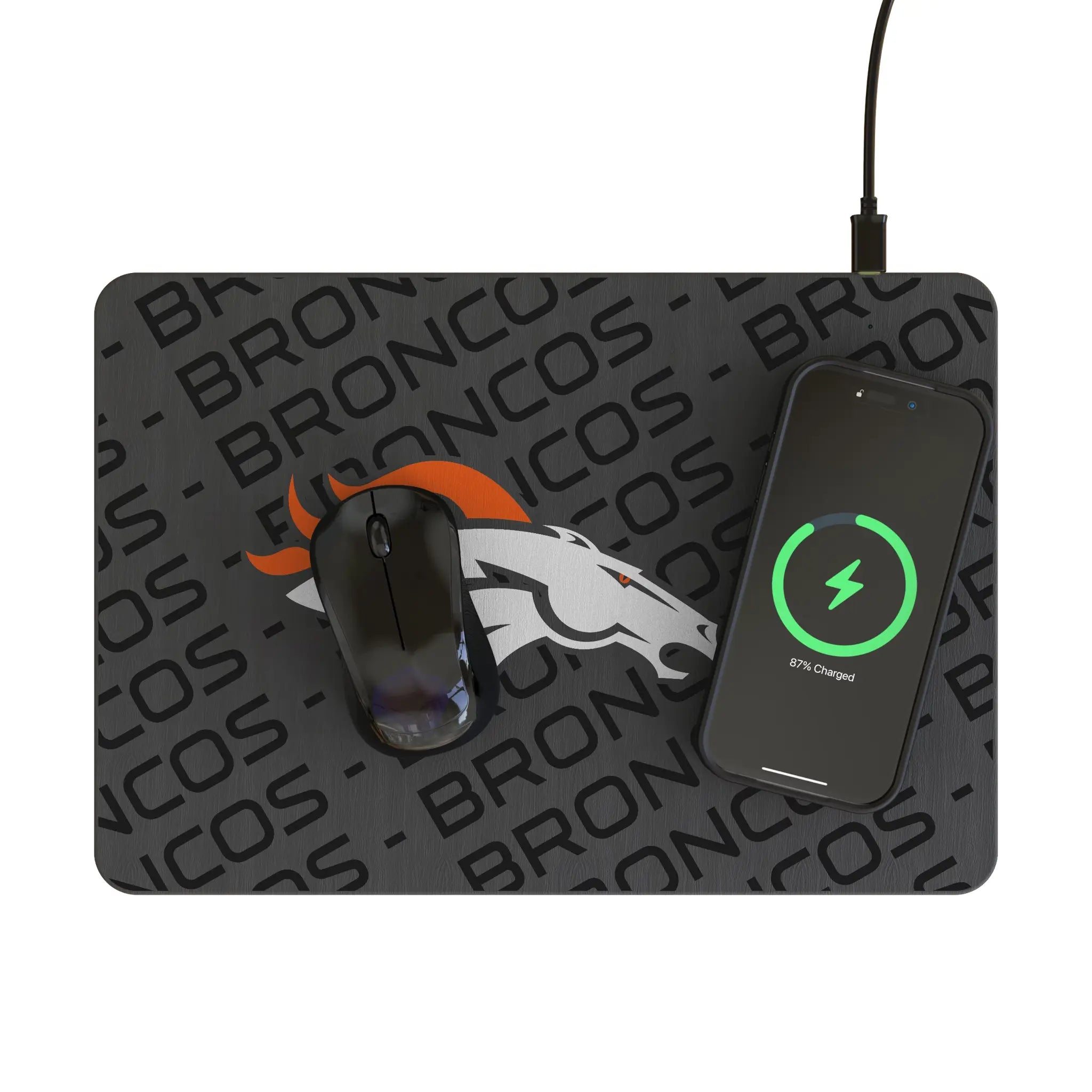 Denver Broncos Monocolor Tilt 15-Watt Wireless Charger and Mouse Pad - Lifestyle
