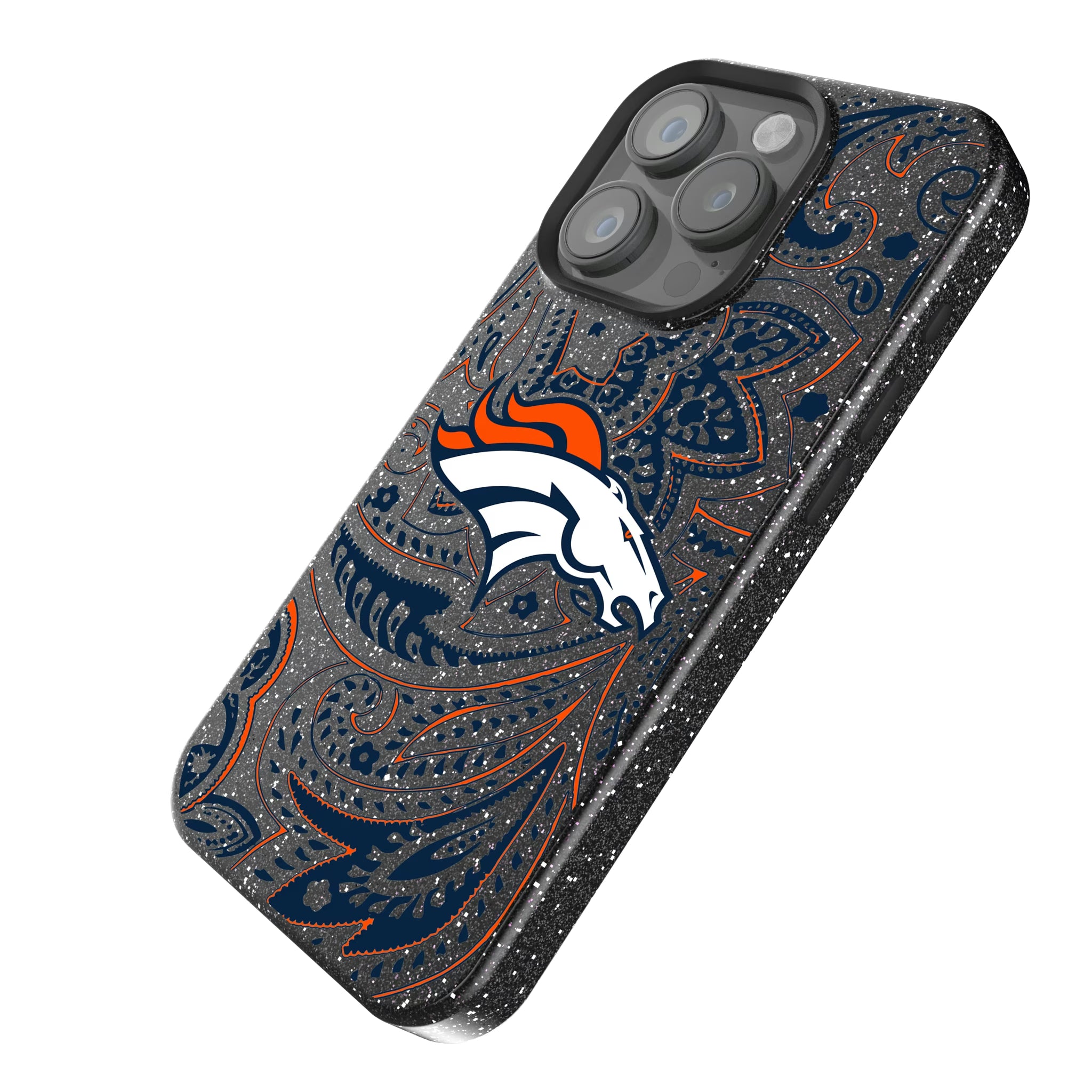 Denver Broncos Paisley iPhone Bling Phone Case for Apple iPhone - Isometric View