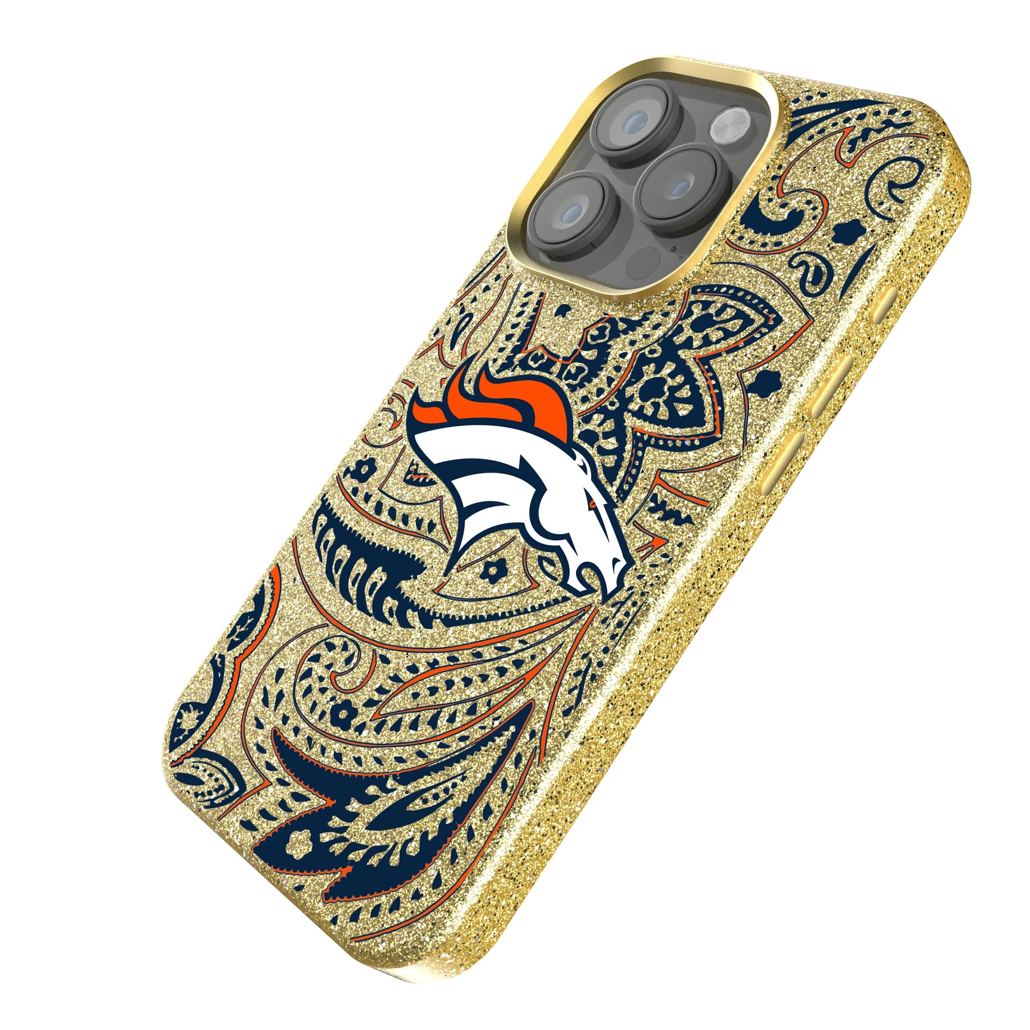 Denver Broncos Paisley iPhone Bling Phone Case for Apple iPhone - Isometric View