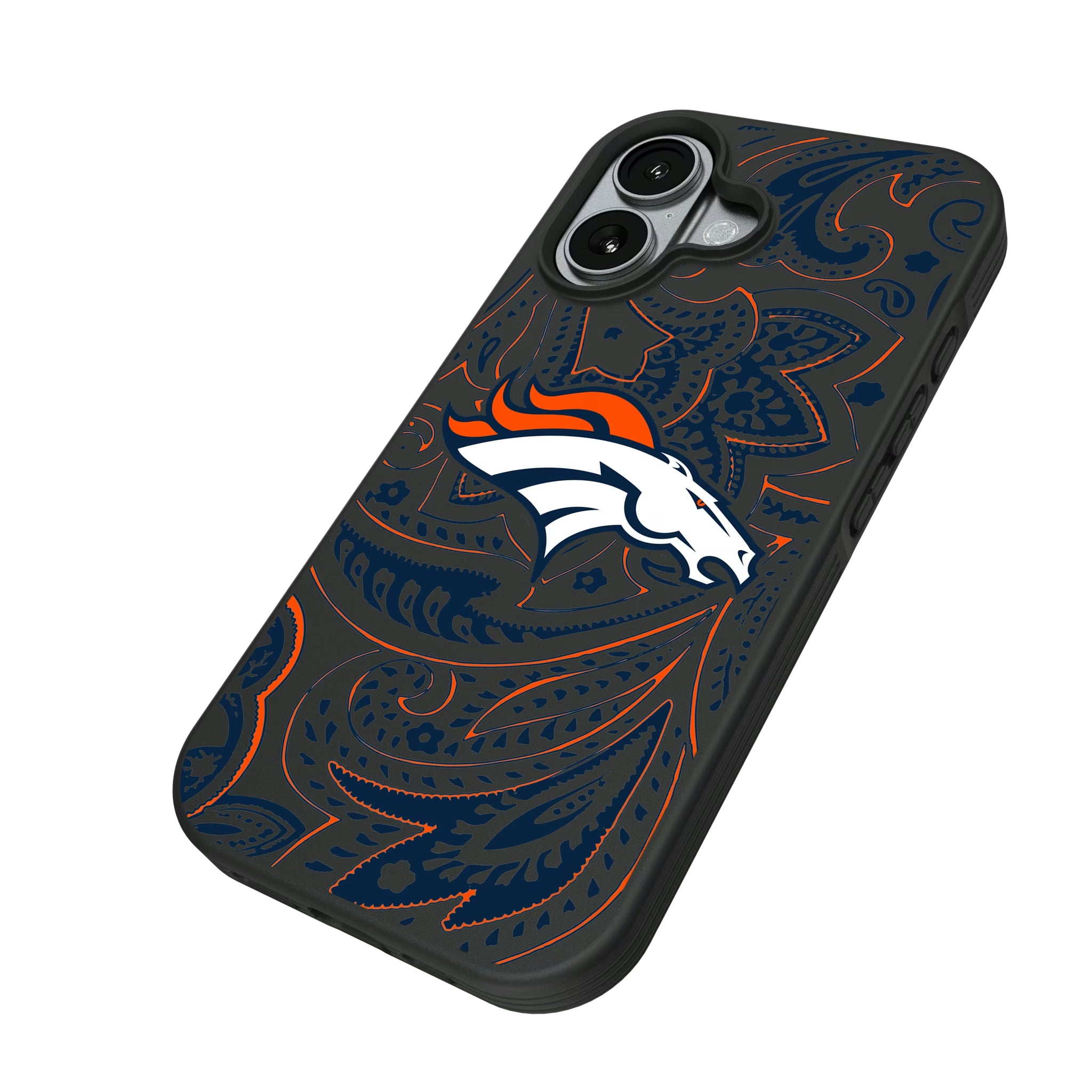 Denver Broncos Paisley iPhone Bump Phone Case for Apple iPhone - Isometric View#Device_iPhone 17