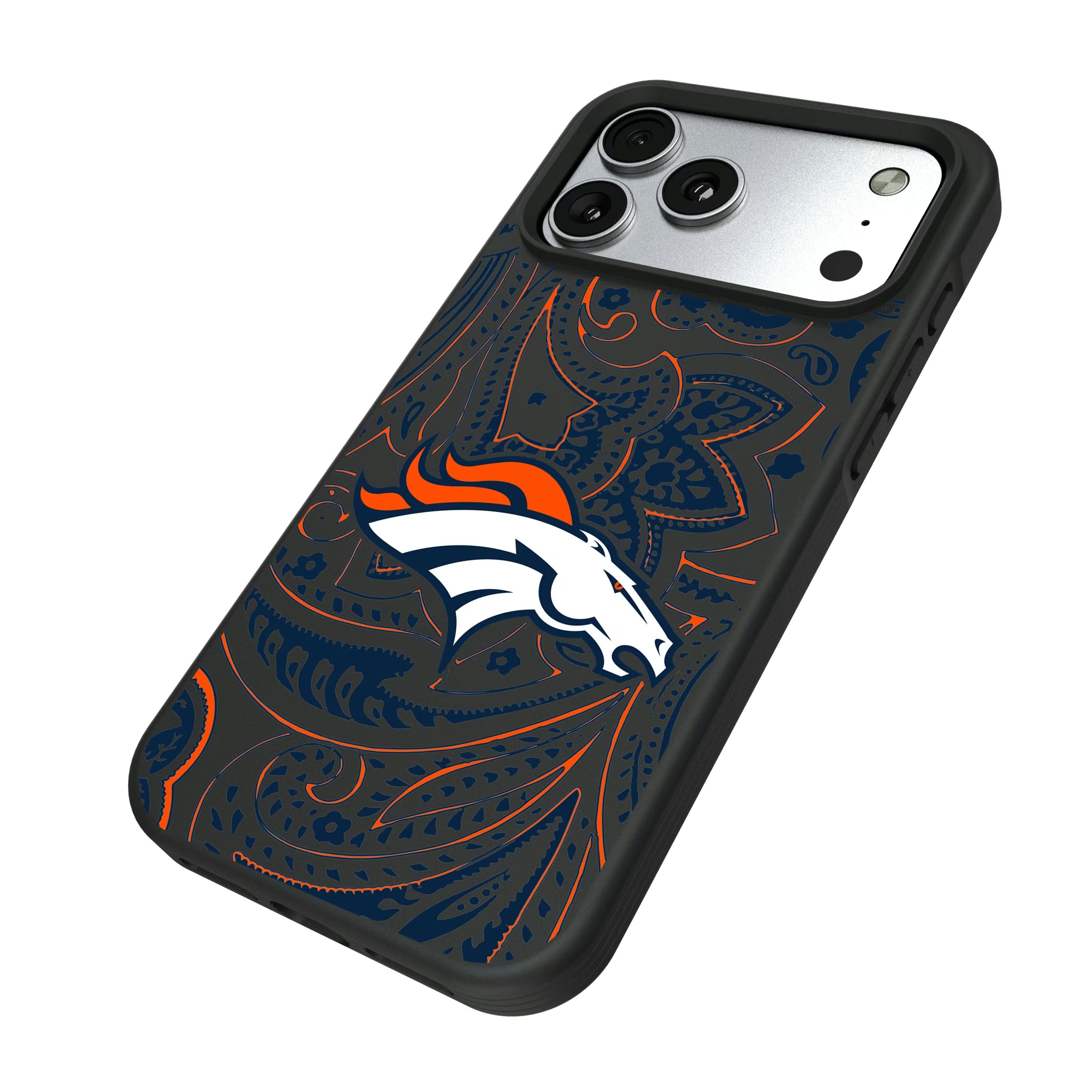 Denver Broncos Paisley iPhone Bump Phone Case for Apple iPhone - Isometric View#Device_iPhone 17 Pro Max