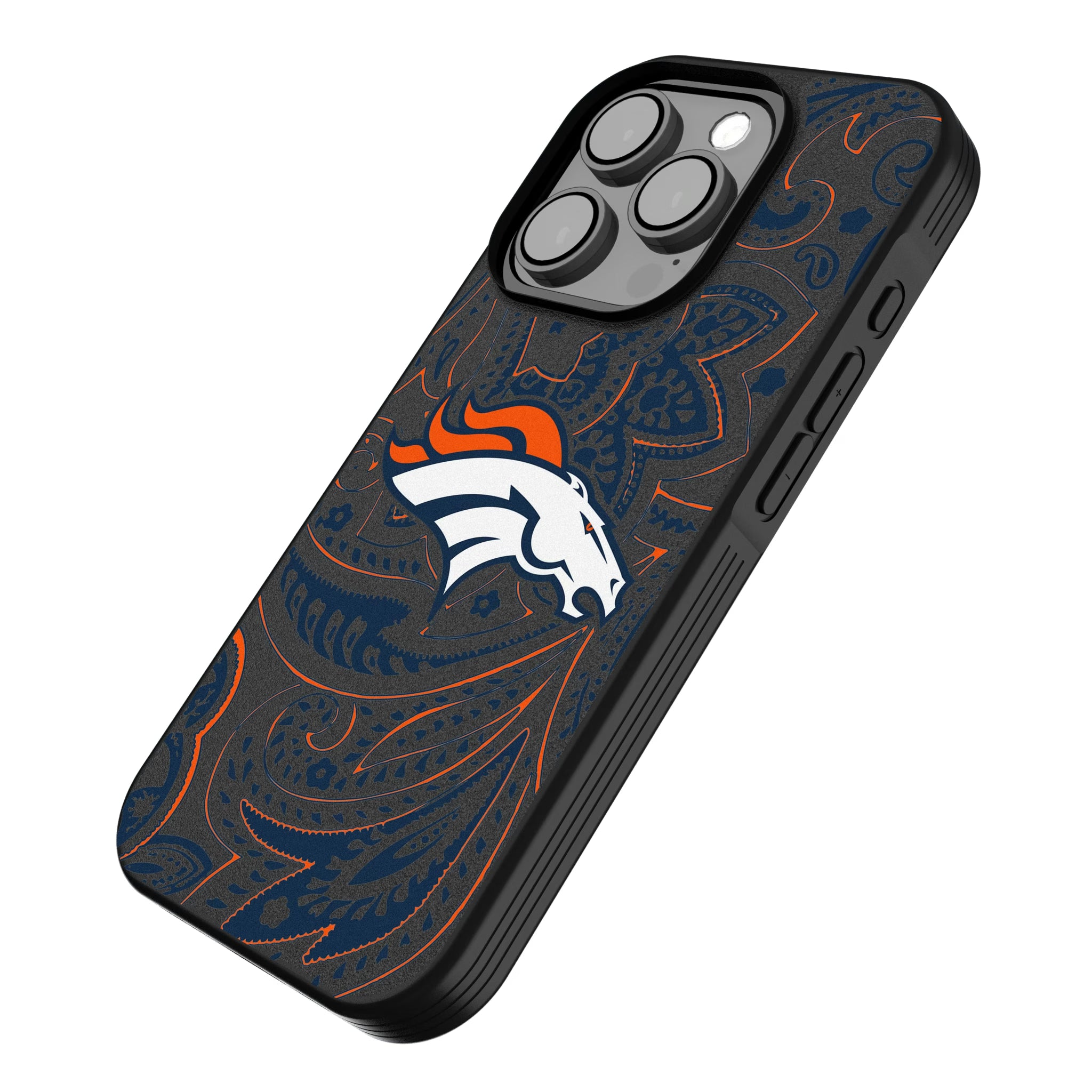 Denver Broncos Paisley iPhone Bump Phone Case for Apple iPhone - Isometric View