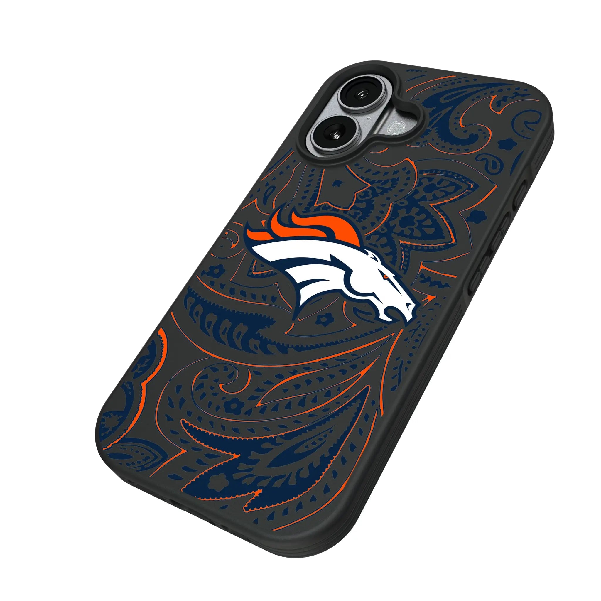 Denver Broncos Paisley iPhone Bump Phone Case for Apple iPhone - Isometric View#Device_iPhone 17