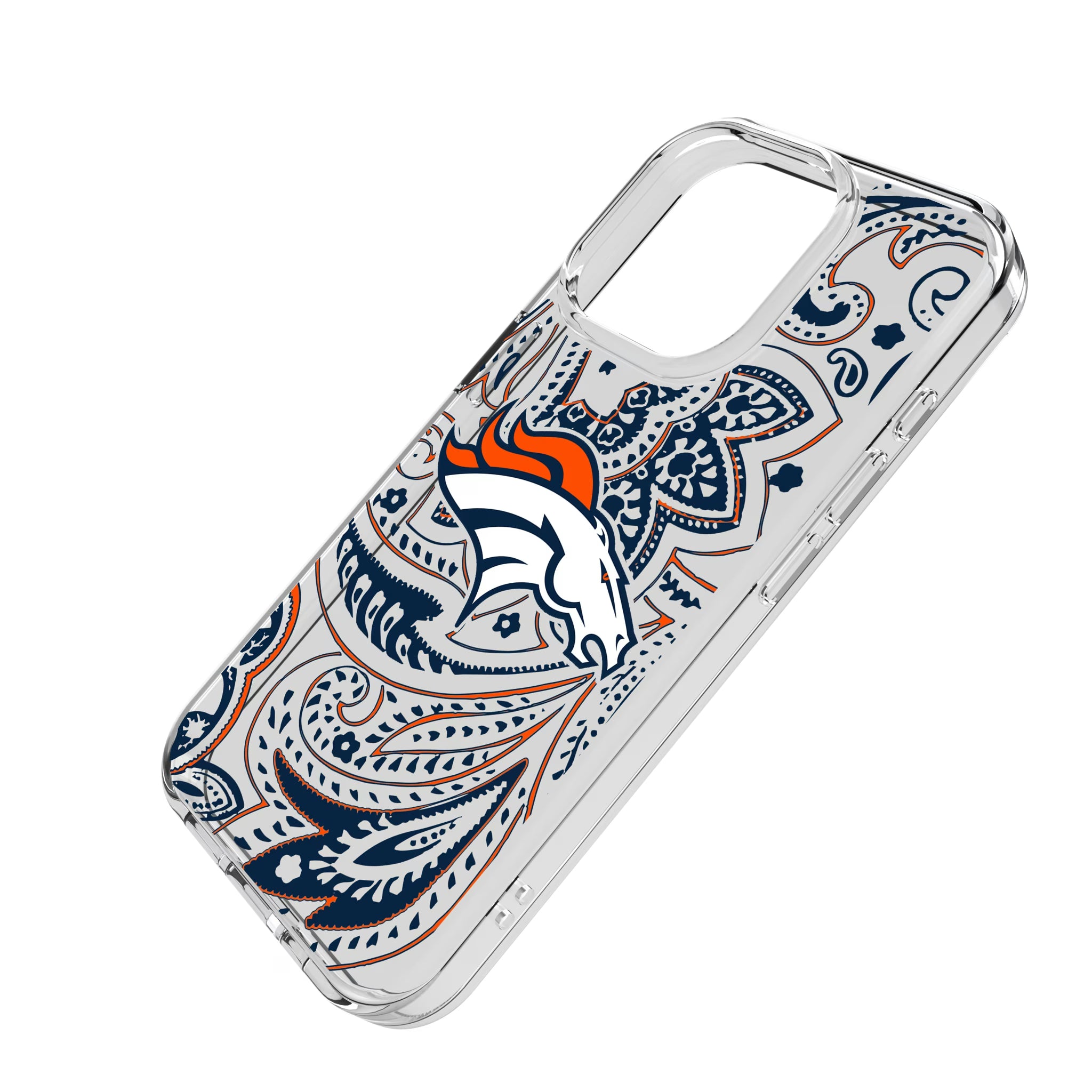 Denver Broncos Paisley iPhone Clear Phone Case for Apple iPhone - Isometric View