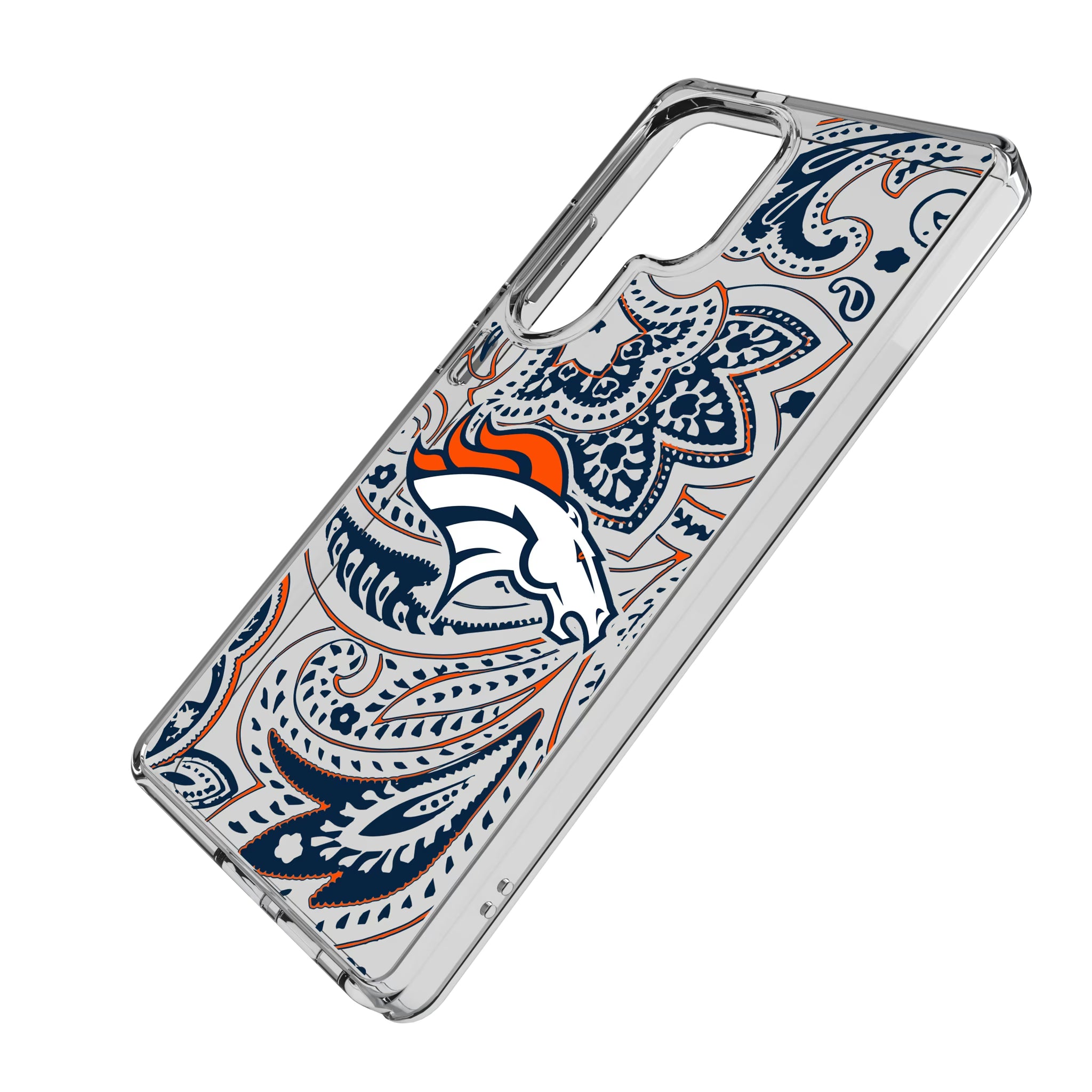 Denver Broncos Paisley Galaxy Clear Phone Case for Samsung Galaxy - Isometric View