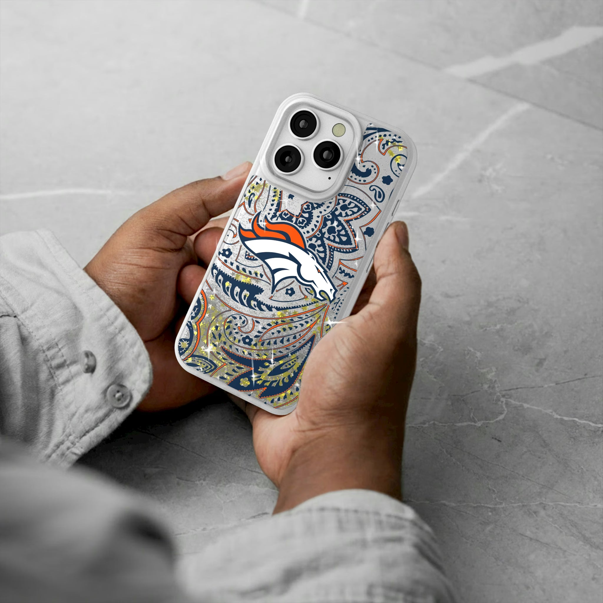 Denver Broncos Paisley iPhone Glitter Phone Case for Apple iPhone - Lifestyle#Device_iPhone 16 Pro