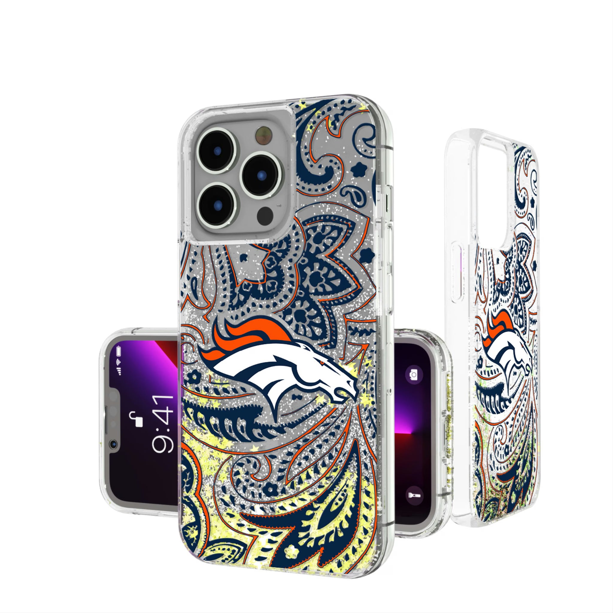 Denver Broncos Paisley iPhone Glitter Phone Case for Apple iPhone