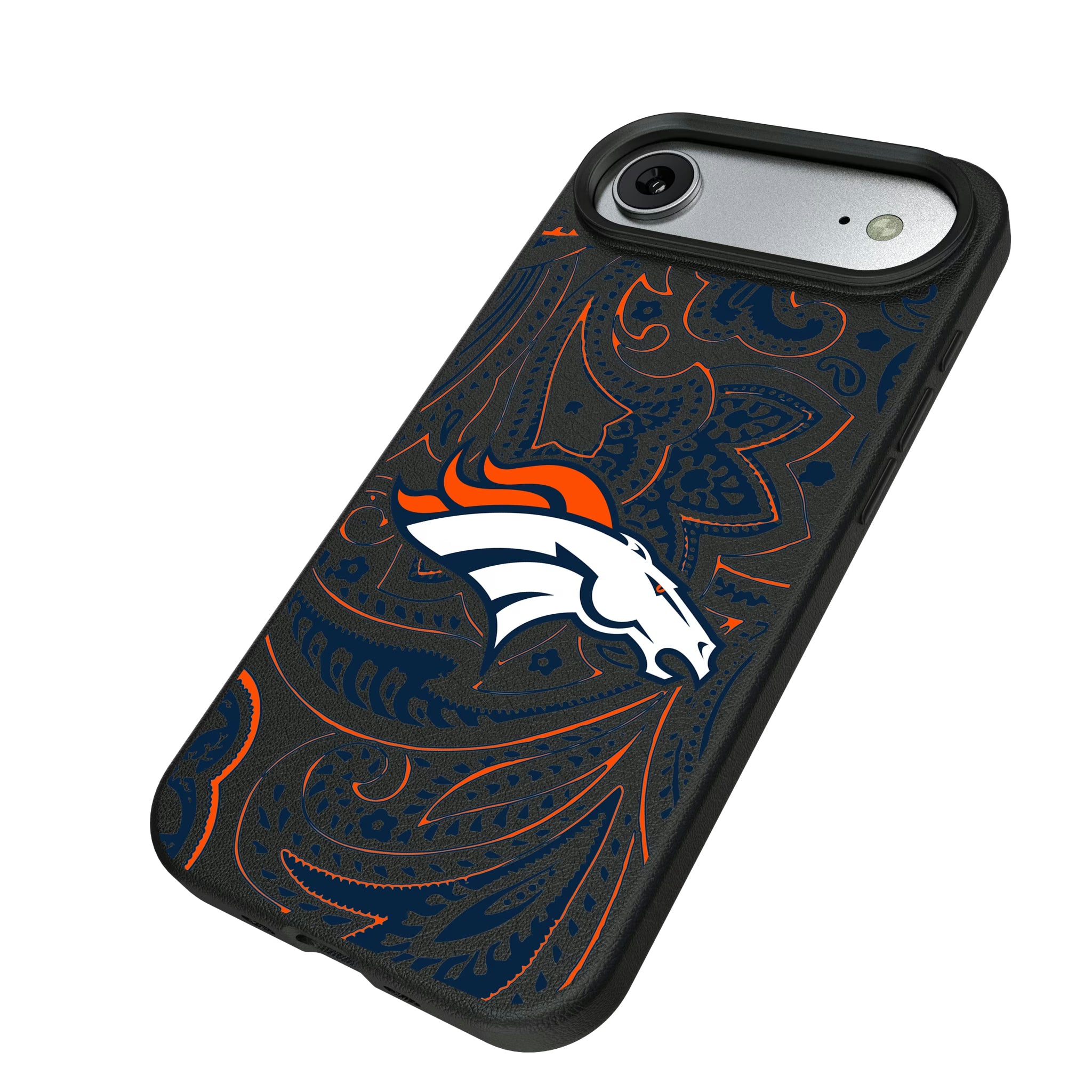 Denver Broncos Paisley iPhone MagSafe Compatible Phone Case for Apple iPhone - Isometric View#Device_iPhone Air