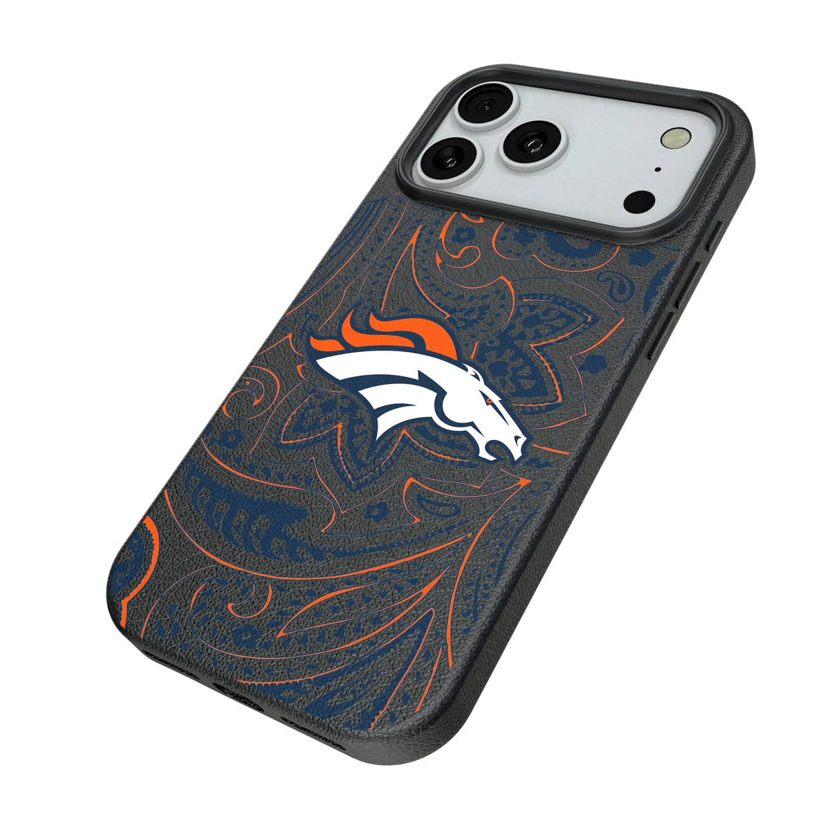 Denver Broncos Paisley iPhone MagSafe Compatible Phone Case for Apple iPhone - Isometric View#Device_iPhone 18 Pro Max