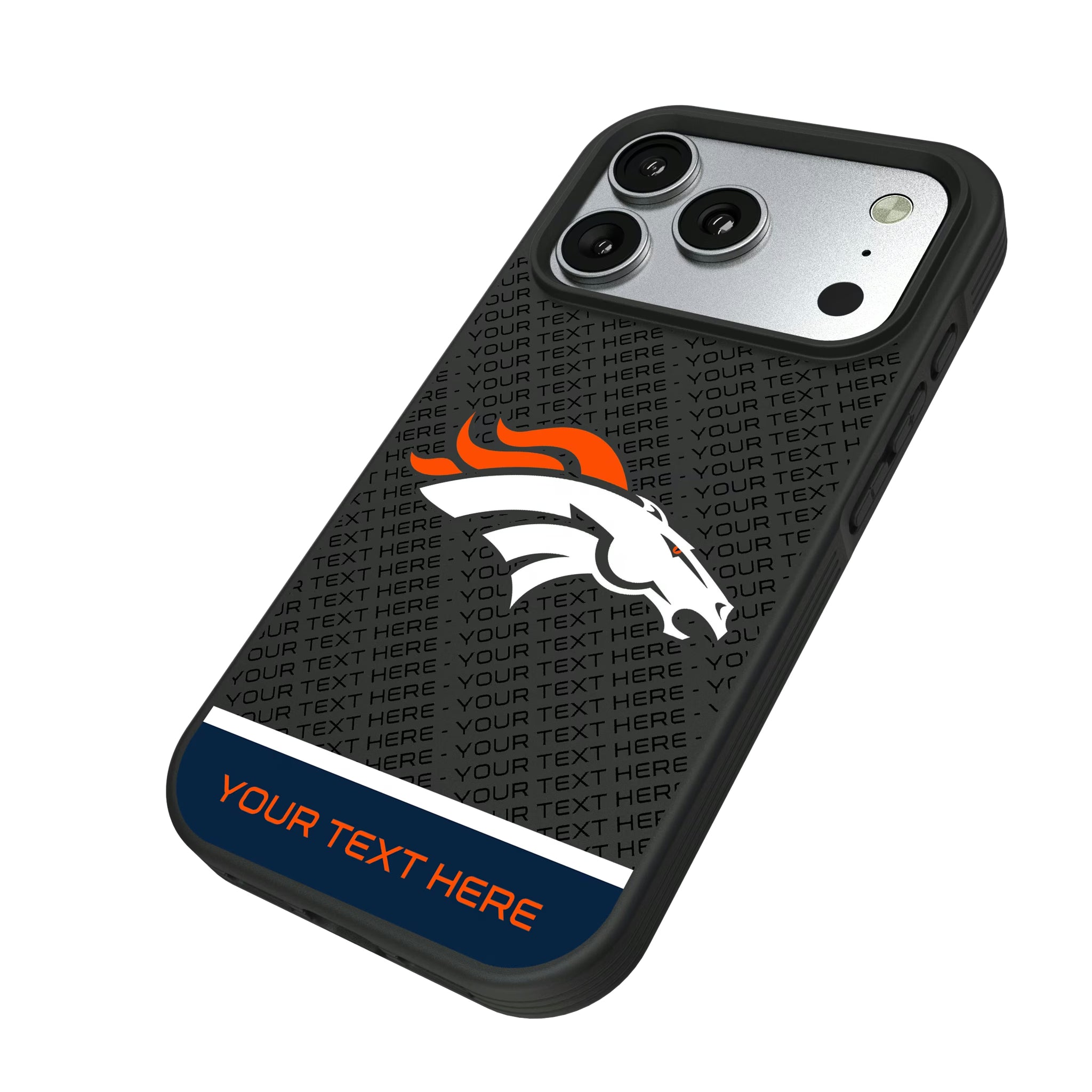 Denver Broncos Personalized EndZone Plus iPhone Bump Phone Case for Apple iPhone - Isometric View#Device_iPhone 17 Pro