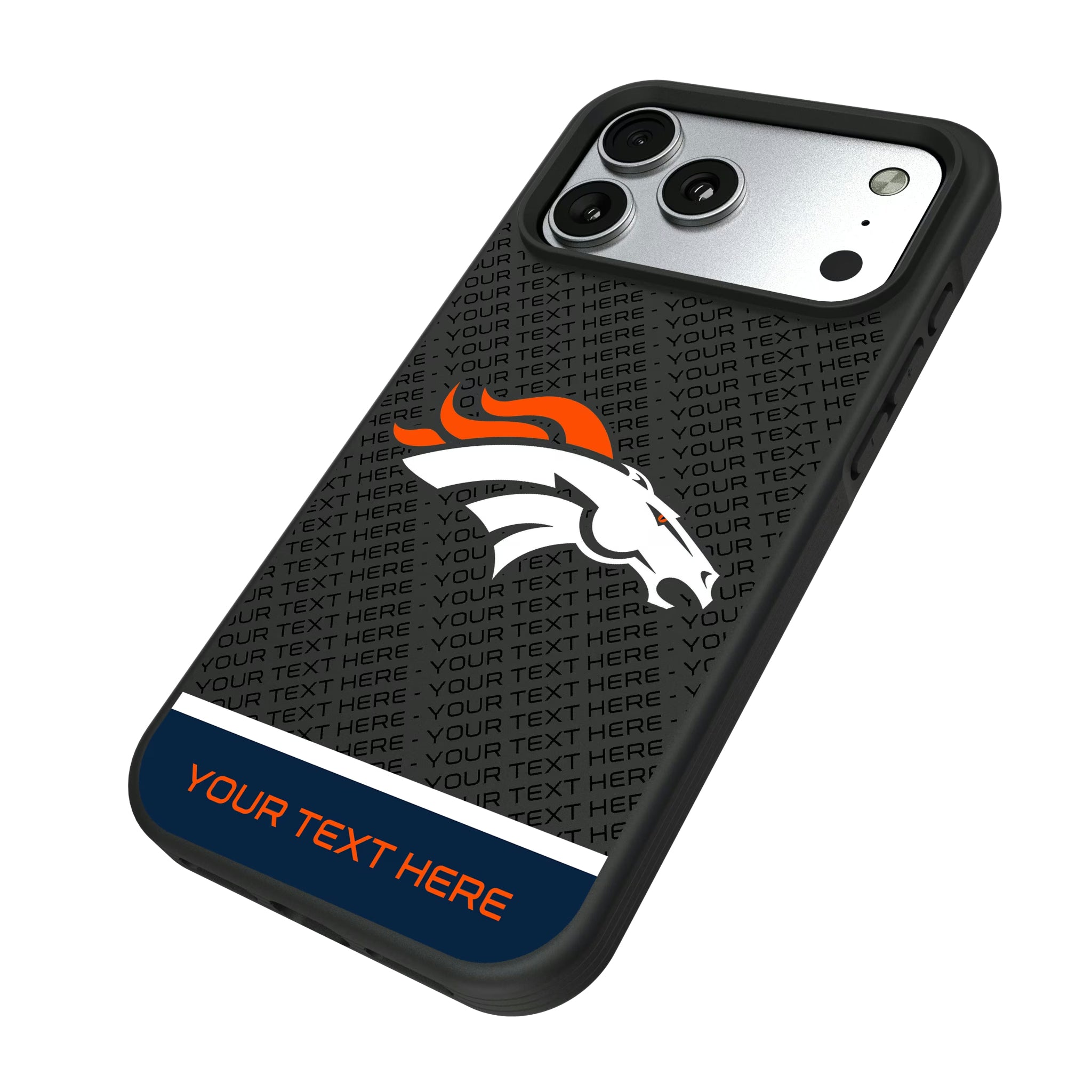 Denver Broncos Personalized EndZone Plus iPhone Bump Phone Case for Apple iPhone - Isometric View#Device_iPhone 17 Pro Max