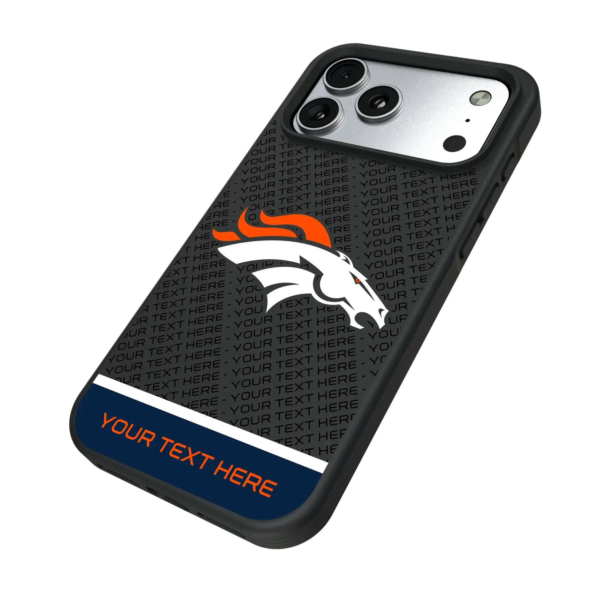 Denver Broncos Personalized EndZone Plus iPhone Bump Phone Case for Apple iPhone - Isometric View#Device_iPhone 17 Pro Max